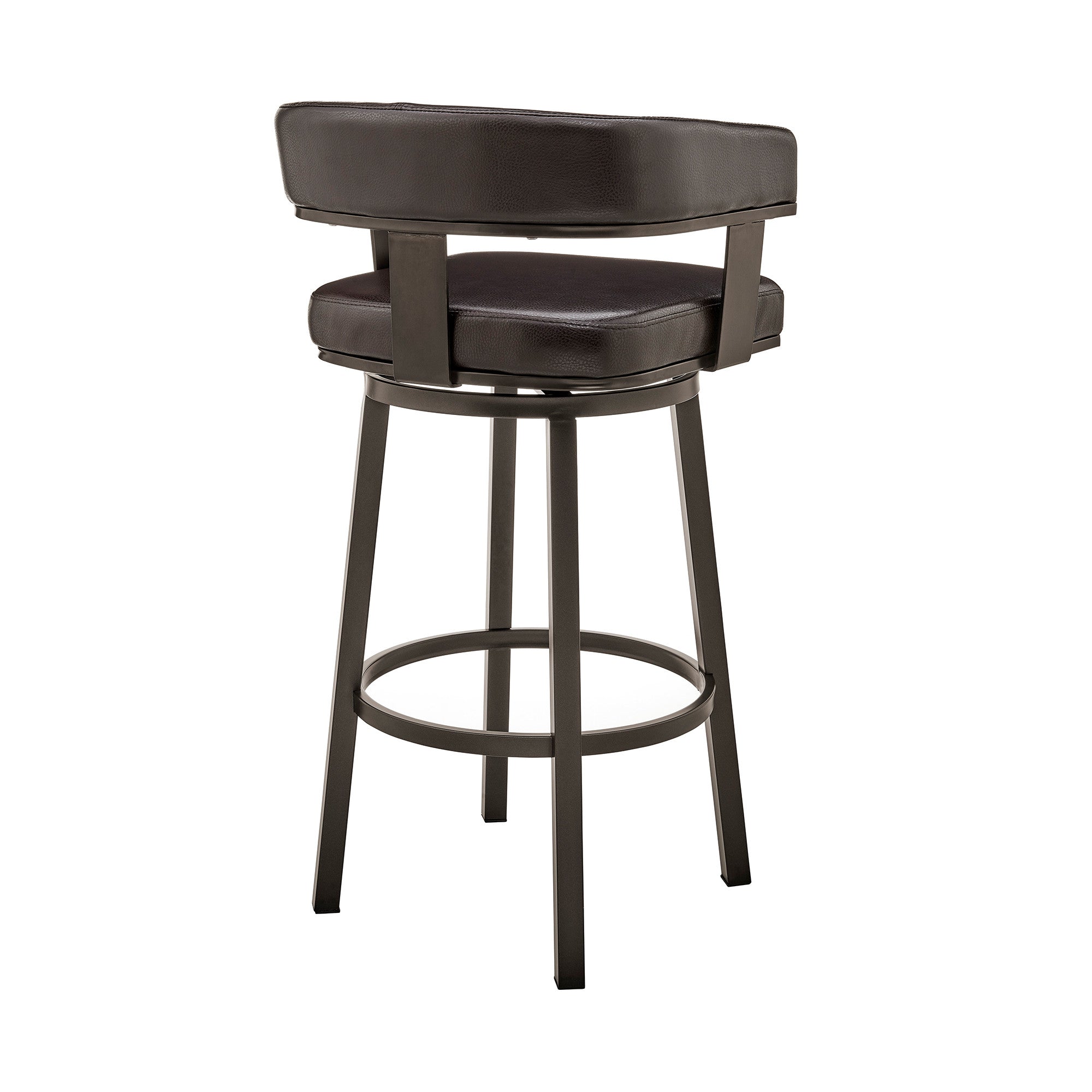 26" Chocolate And Gray Faux Leather And Iron Swivel Low Back Counter Height Bar Chair