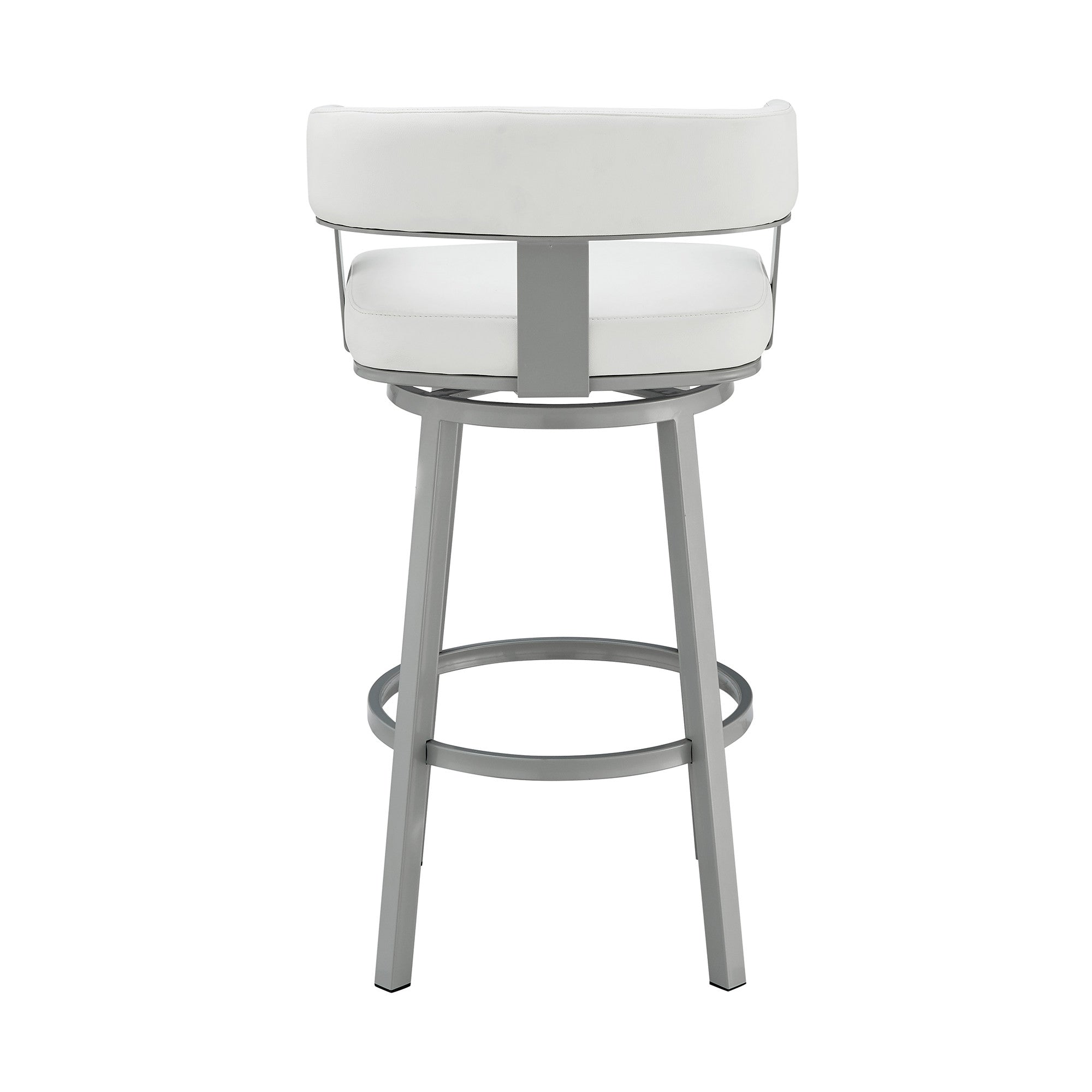 26" White and Gray Faux Leather and Iron Low Back Counter Height Swivel Bar Chair