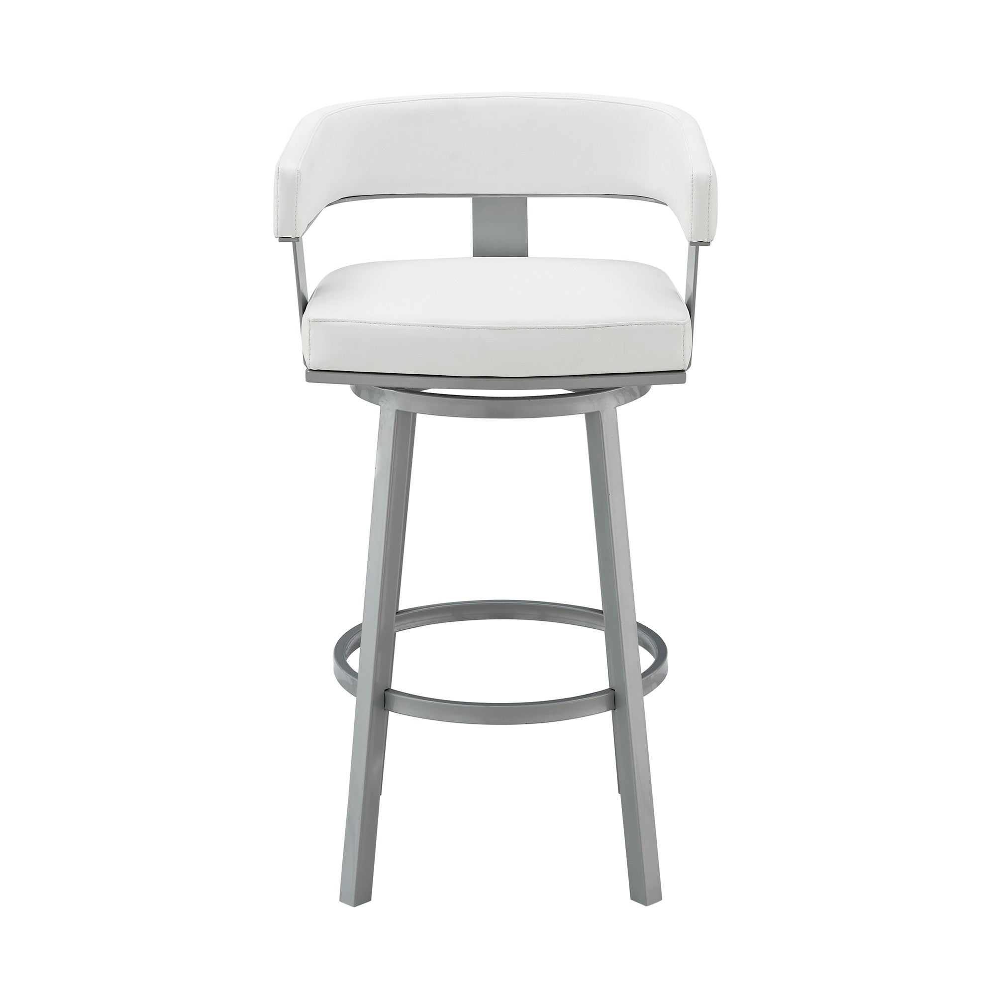26" White and Gray Faux Leather and Iron Low Back Counter Height Swivel Bar Chair