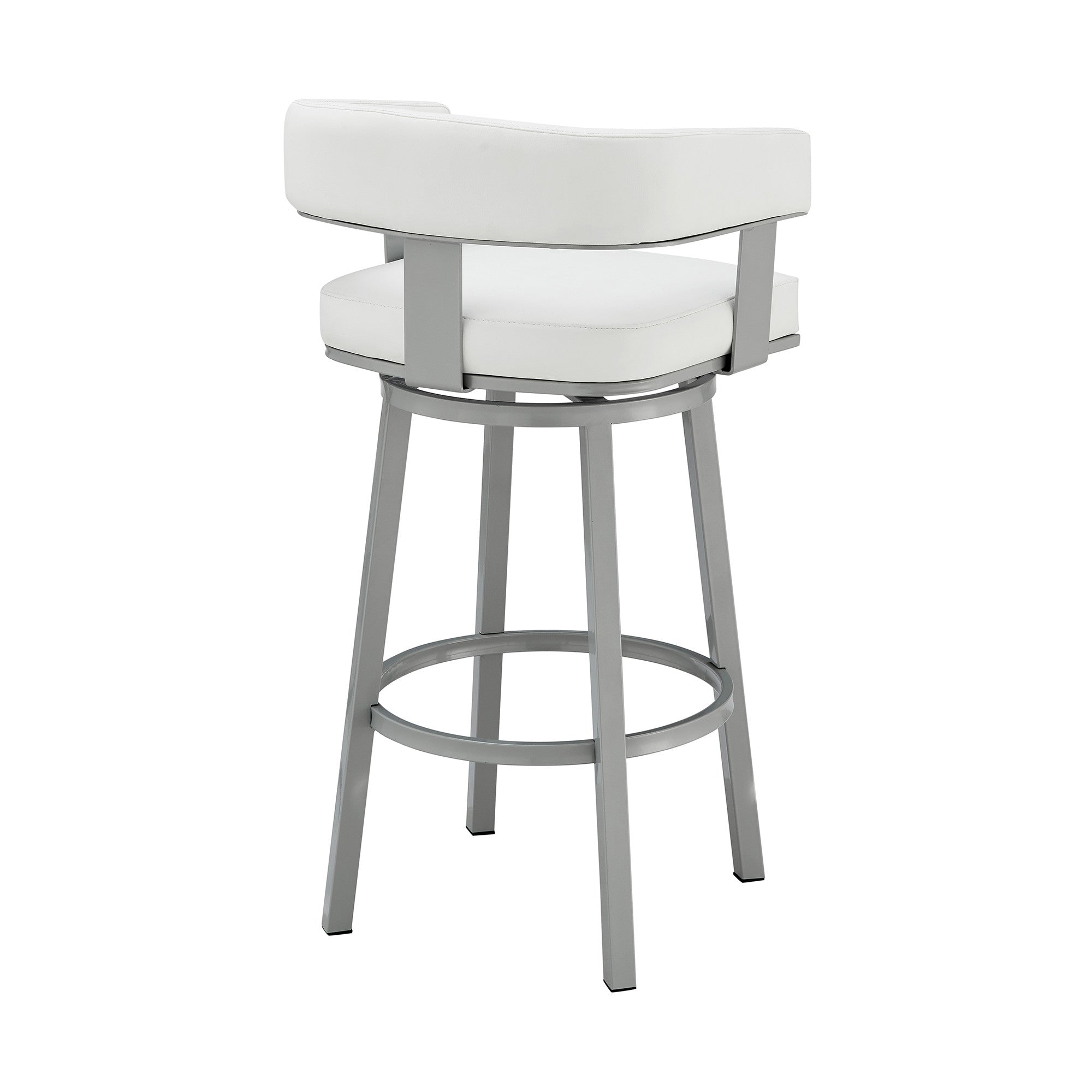 26" White and Gray Faux Leather and Iron Low Back Counter Height Swivel Bar Chair