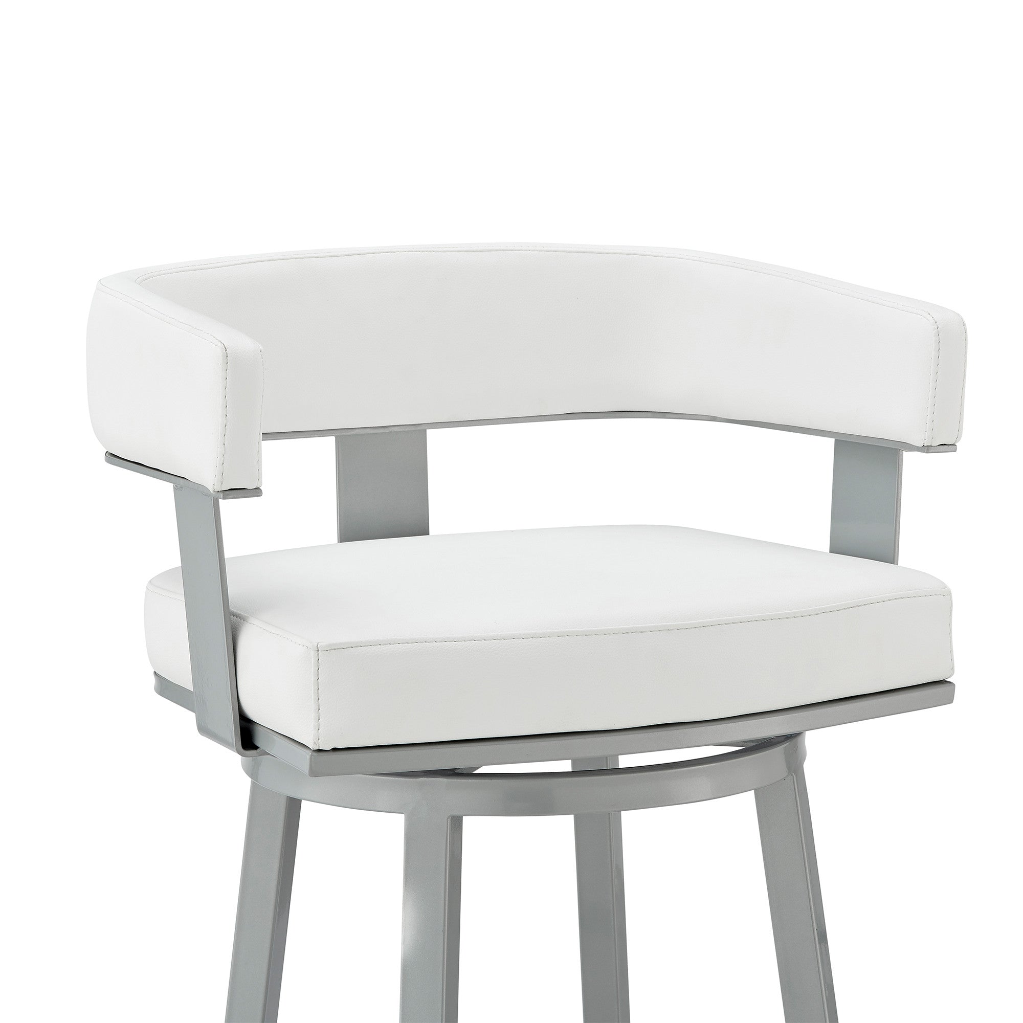 26" White and Gray Faux Leather and Iron Low Back Counter Height Swivel Bar Chair