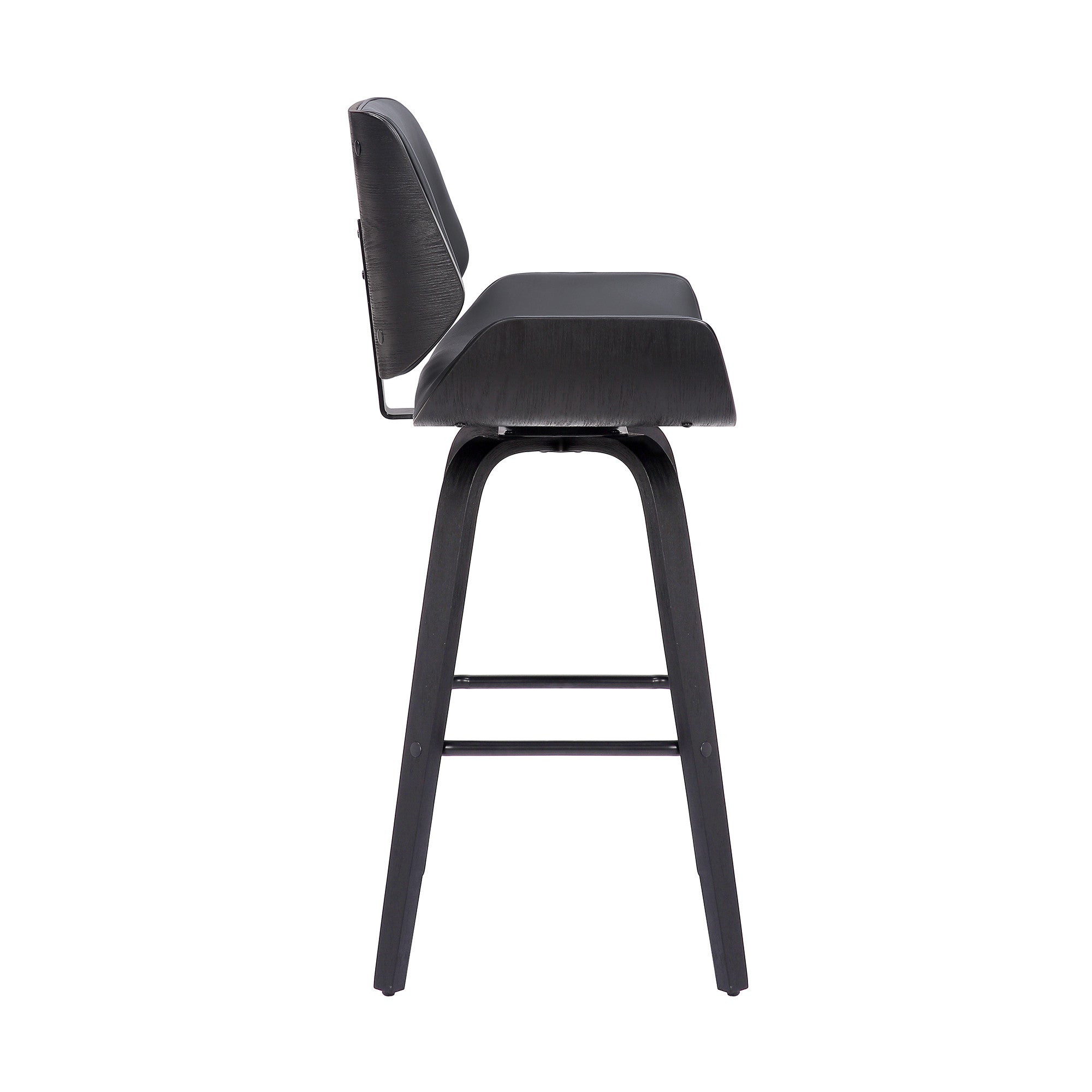 30" Gray and Black Faux Leather and Iron Bar Height Swivel Bar Chair