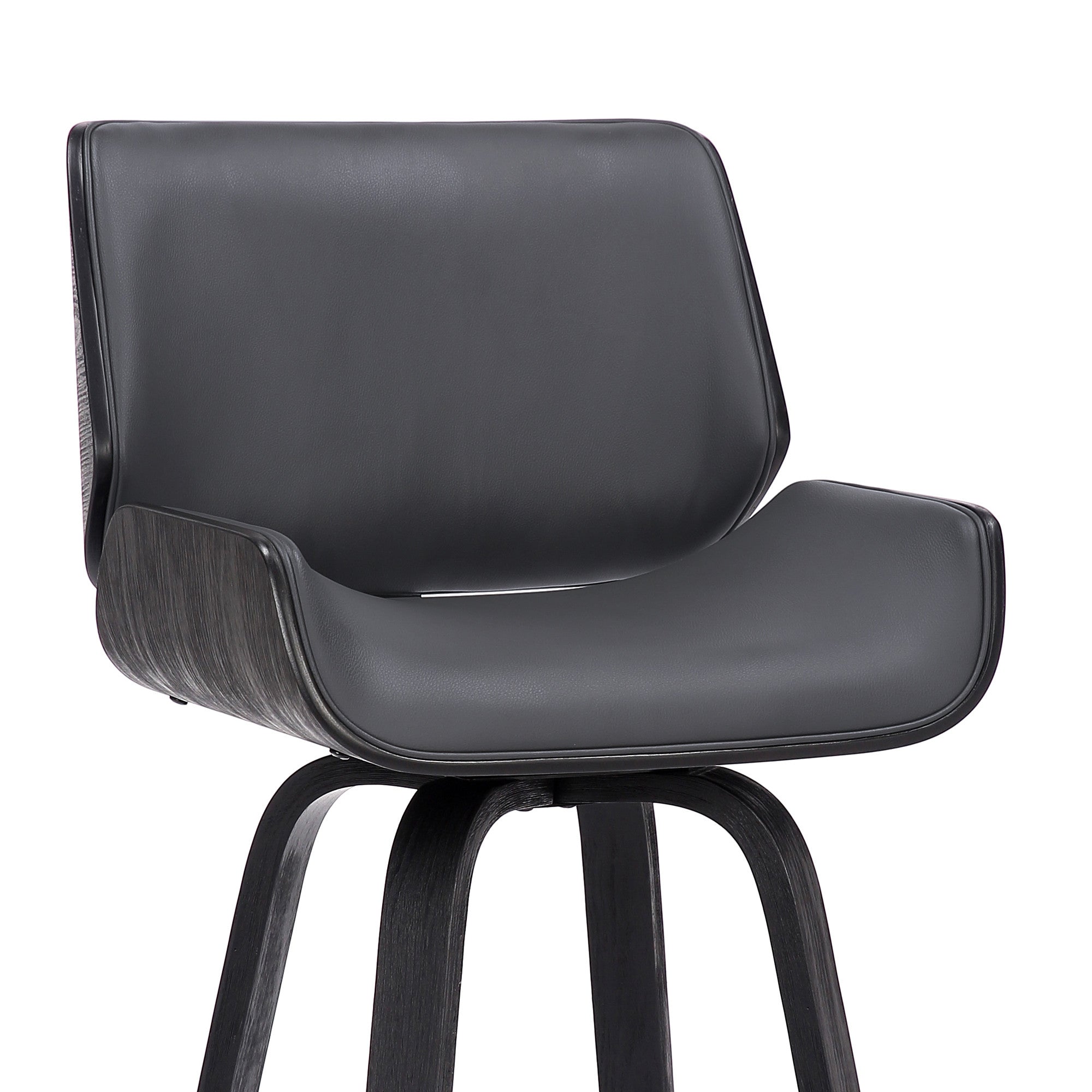 30" Gray and Black Faux Leather and Iron Bar Height Swivel Bar Chair