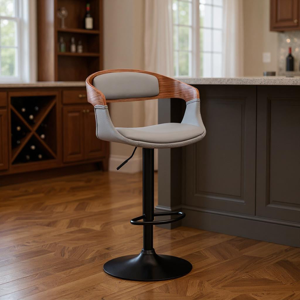 24" Gray And Black Iron Swivel Low Back Adjustable Height Bar Chair