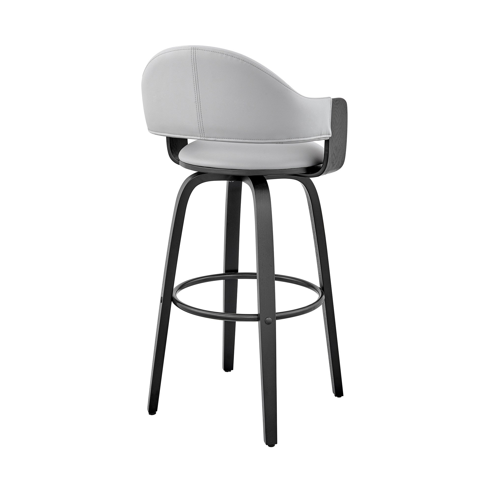 30" Gray and Black Fabric and Iron Low Back Bar Height Swivel Bar Chair