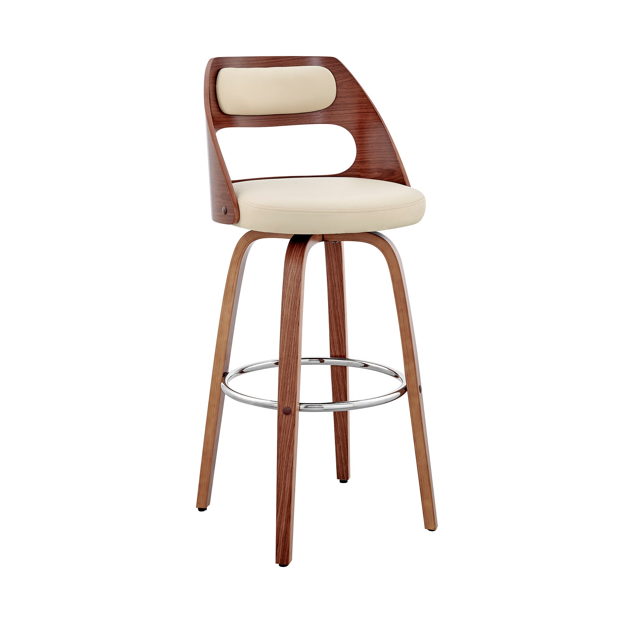 30" Cream and Brown Faux Leather Swivel Bar Chair
