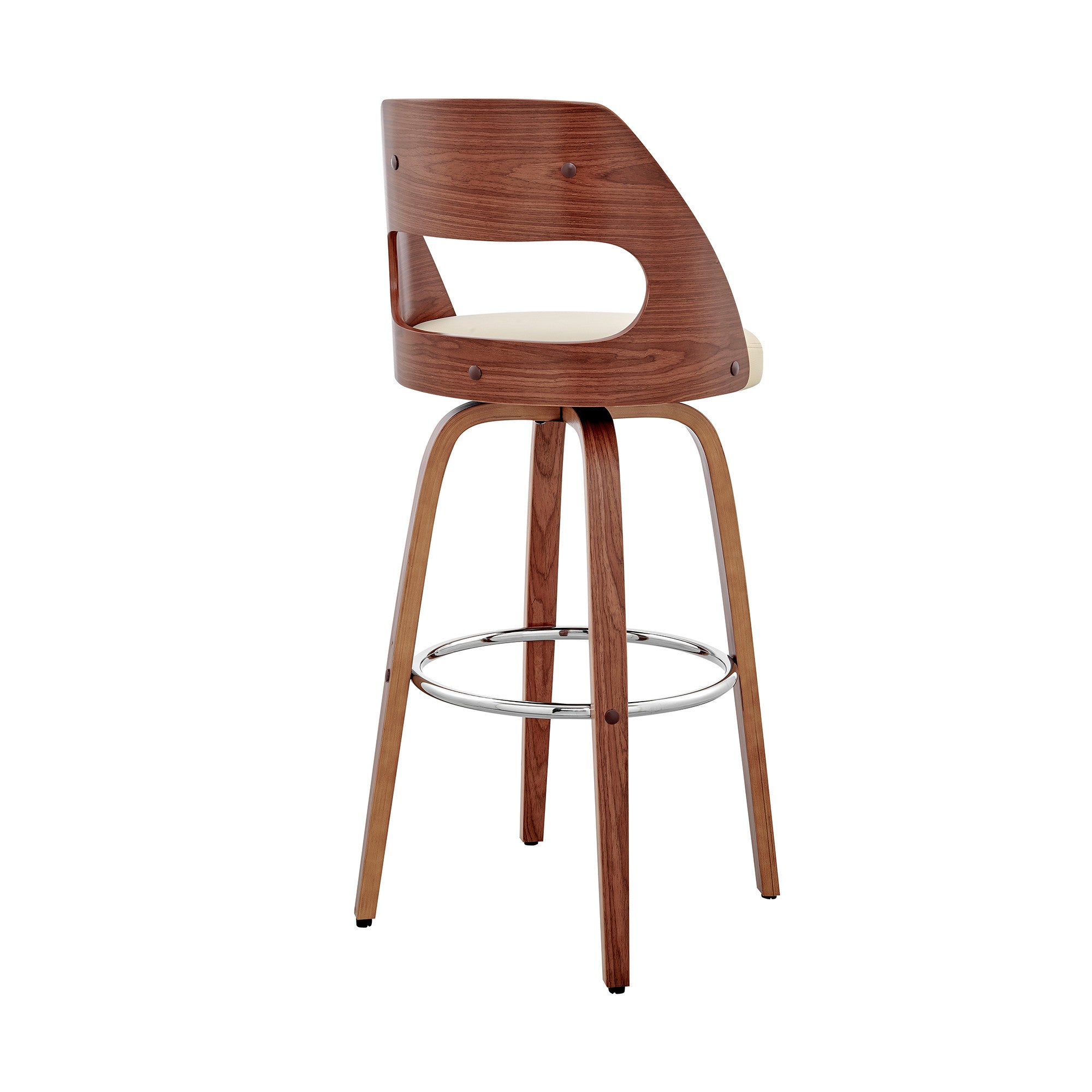 30" Cream and Brown Faux Leather Swivel Bar Chair