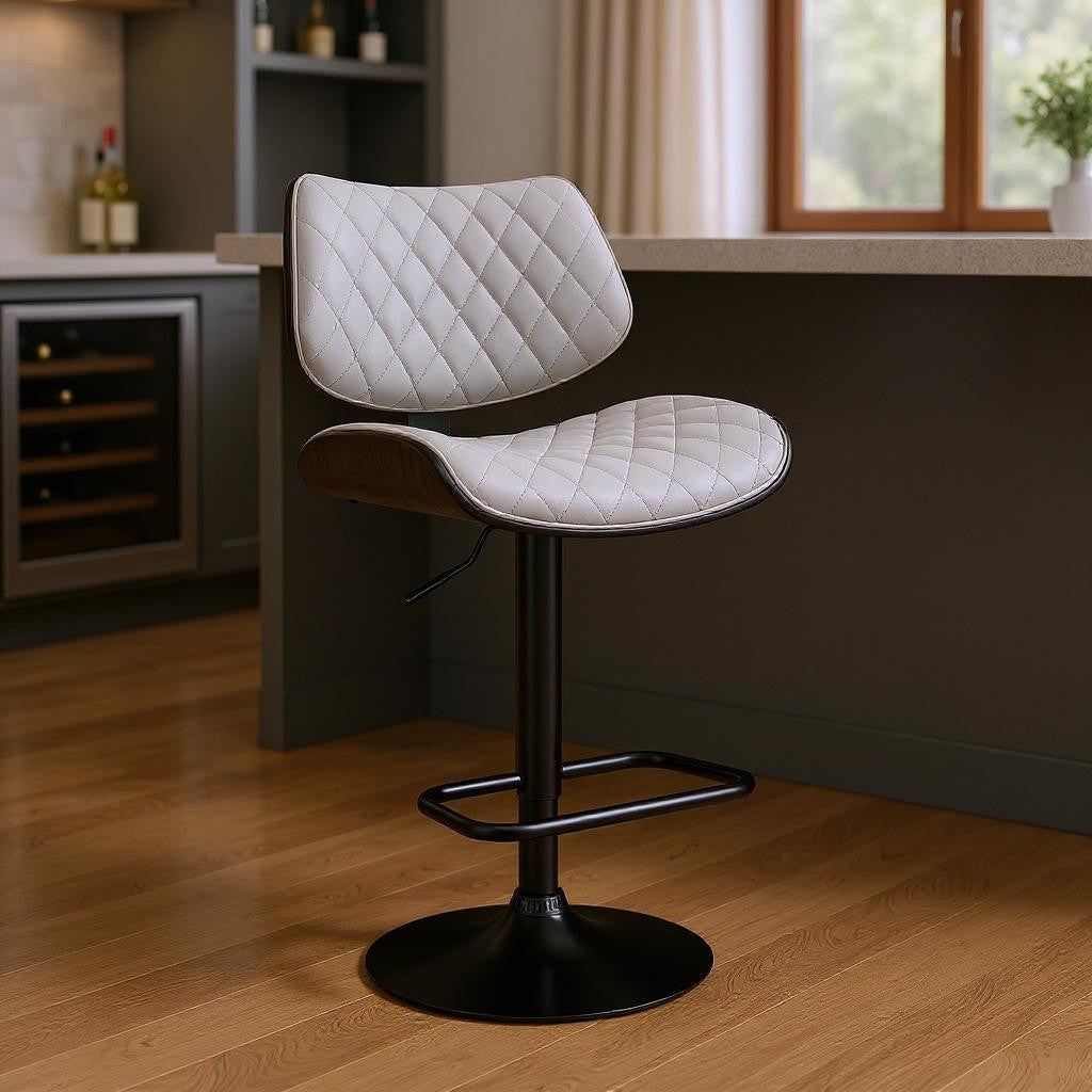 24" Gray And Black Faux Leather And Iron Swivel Low Back Adjustable Height Bar Chair