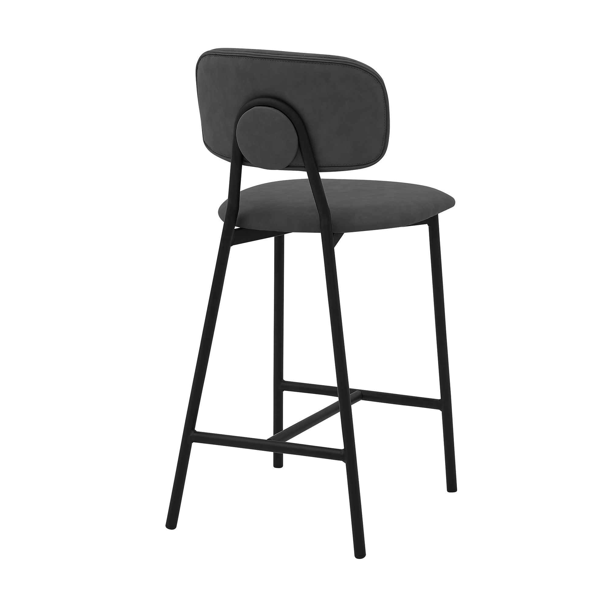 26" Gray and Black Faux Leather and Iron Low Back Counter Height Bar Chair