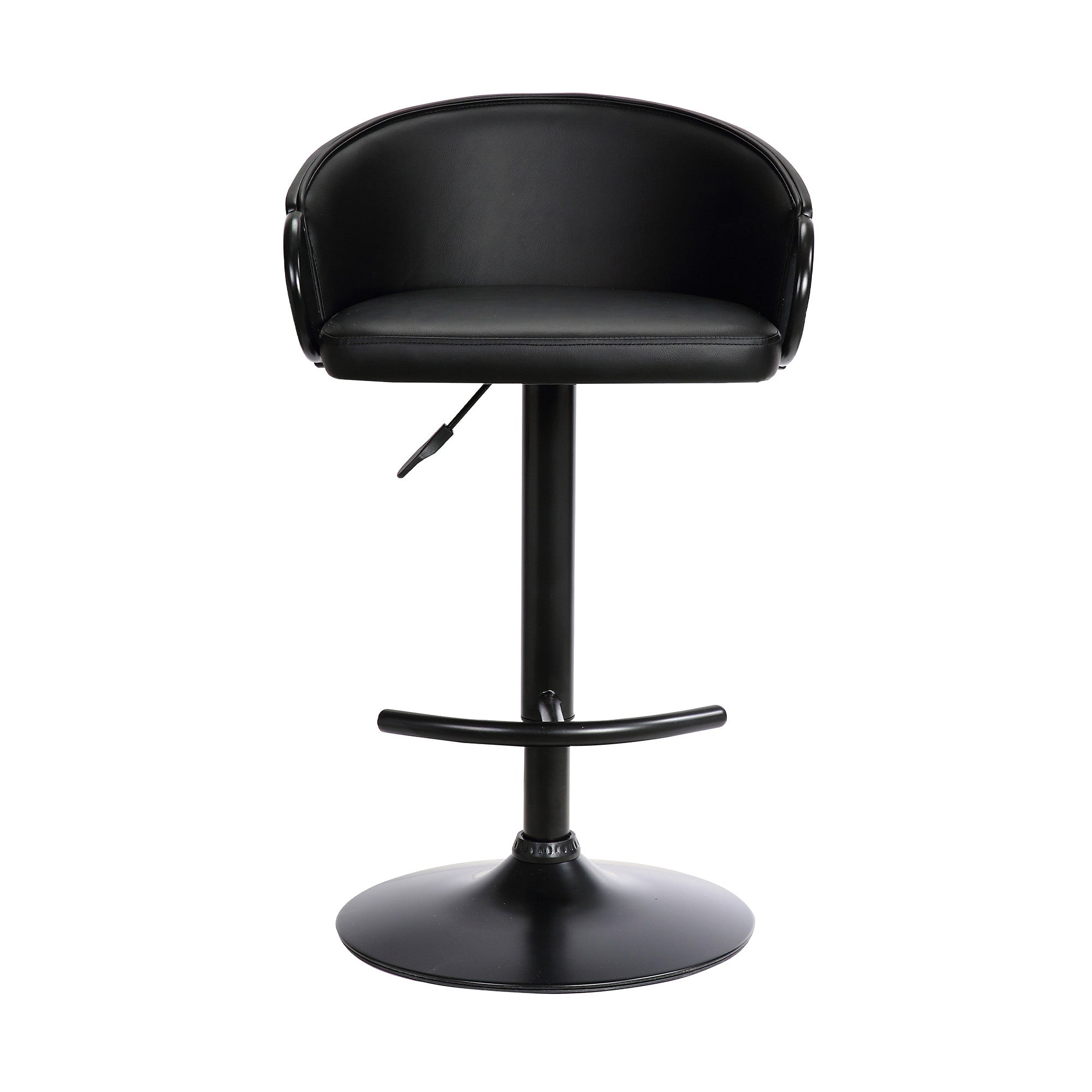 Black Faux Leather and Iron Low Back Adjustable Height Swivel Bar Chair