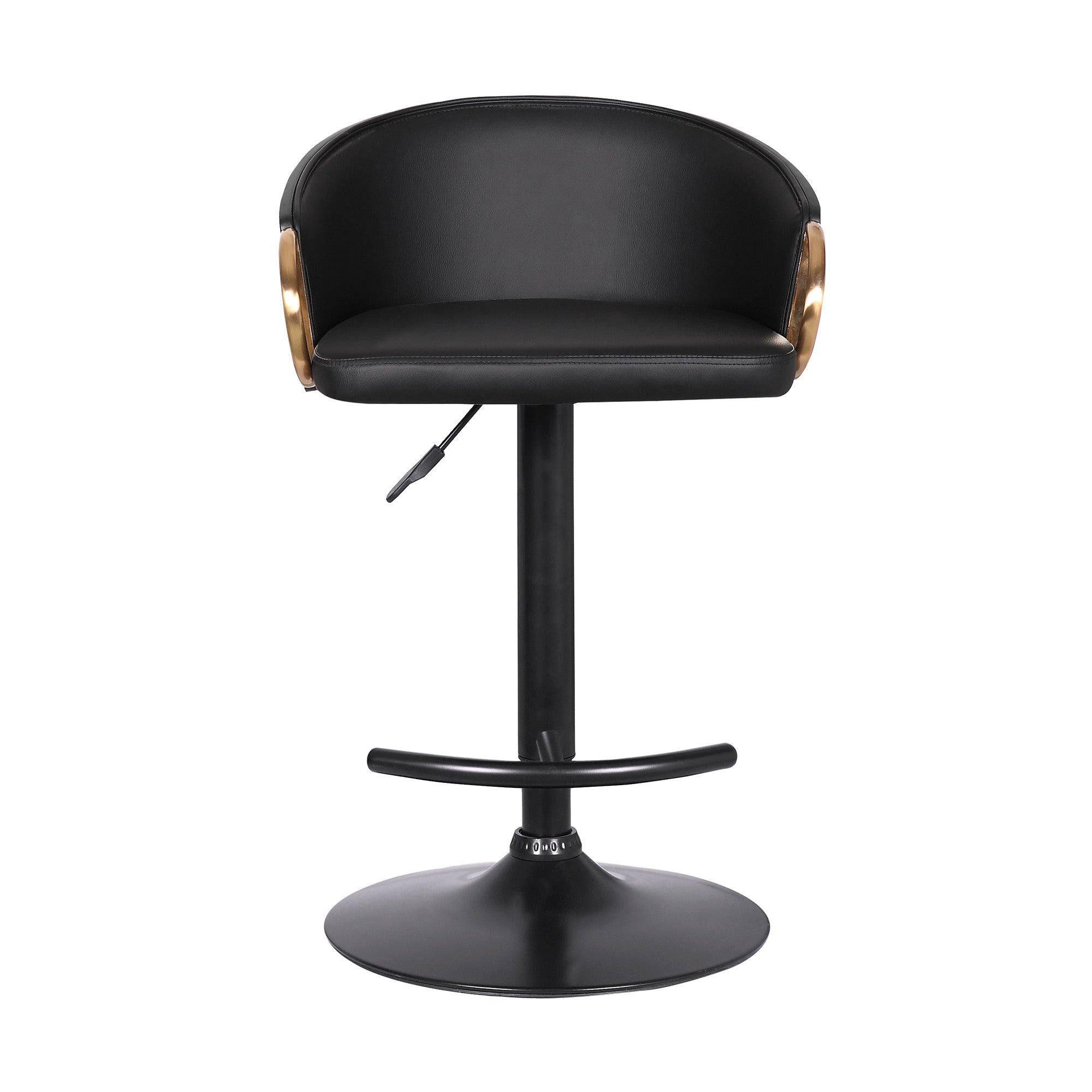 Black Iron Faux Leather and Fabric Low Back Adjustable Height Swivel Bar Chair