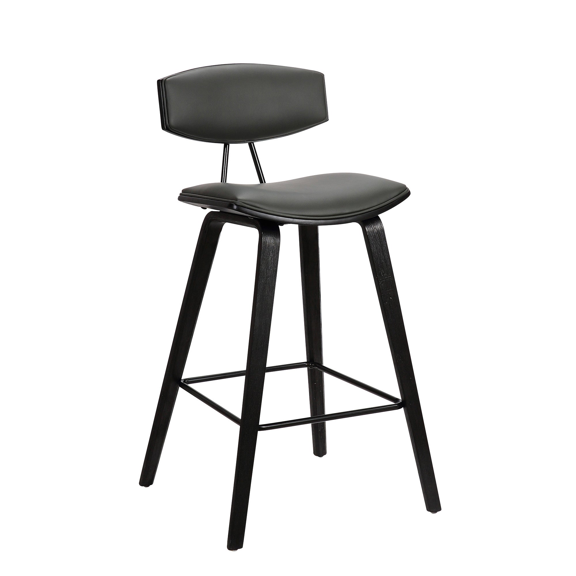 26" Gray and Black Faux Leather and Iron Low Back Counter Height Bar Chair