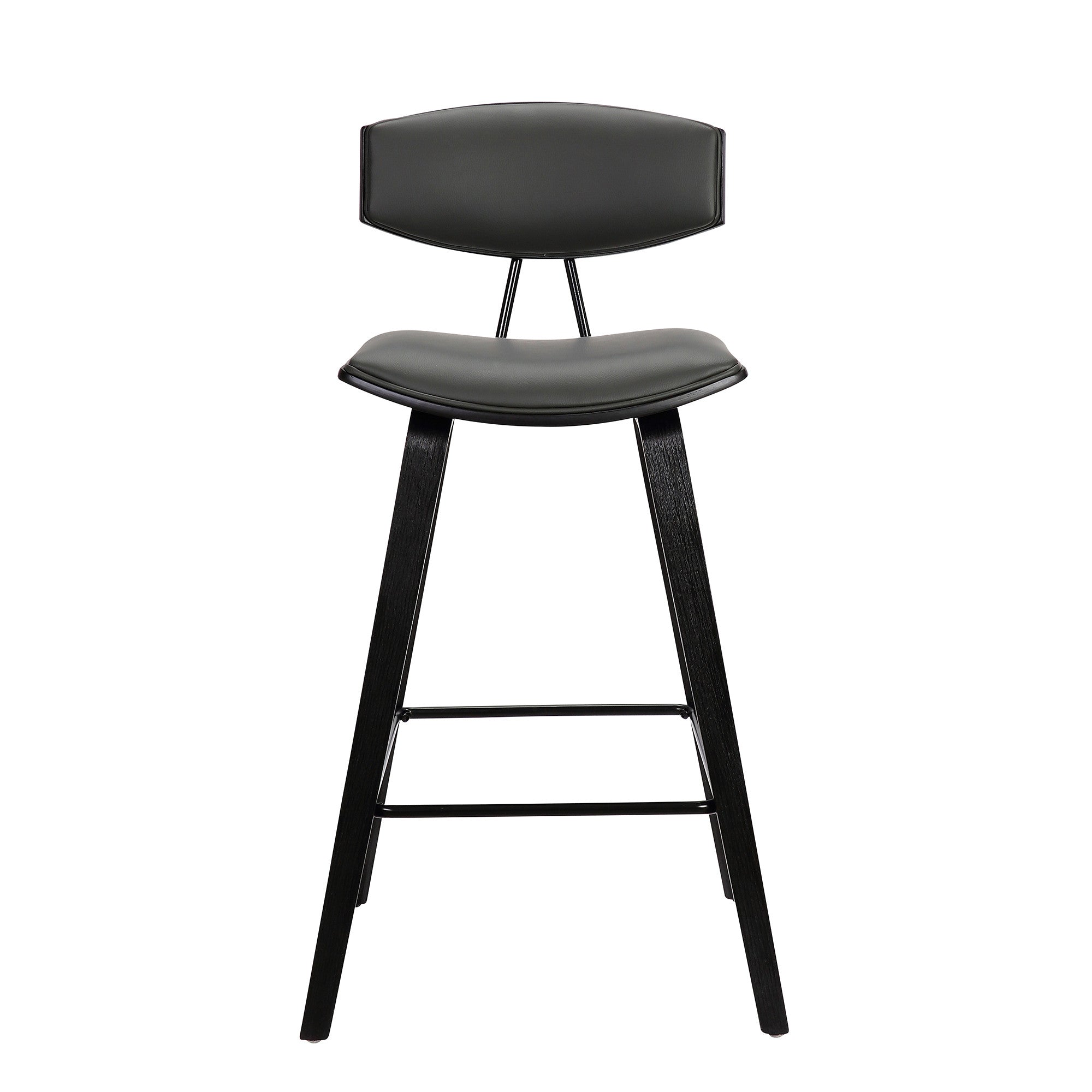 26" Gray and Black Faux Leather and Iron Low Back Counter Height Bar Chair