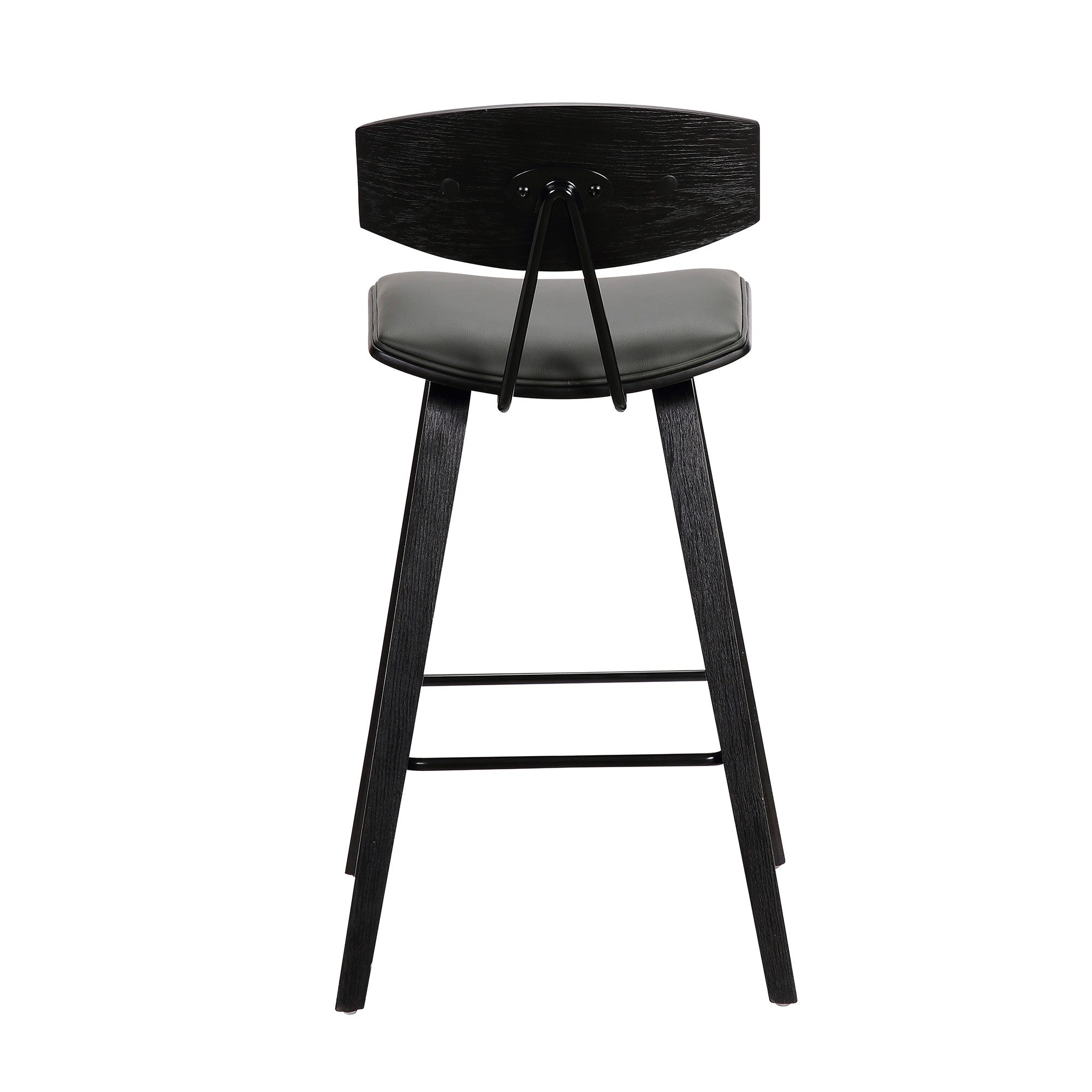 26" Gray and Black Faux Leather and Iron Low Back Counter Height Bar Chair