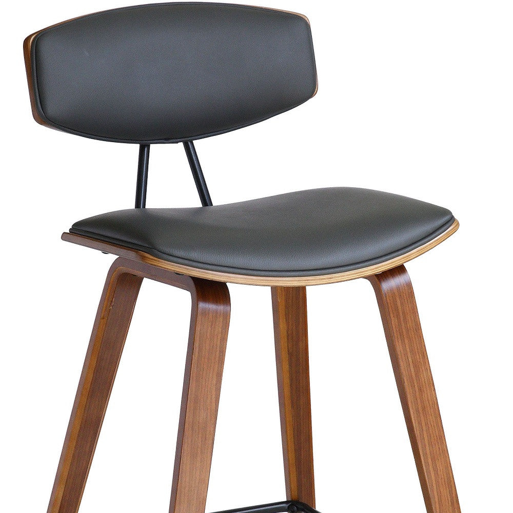 29" Gray and Brown Faux Leather and Iron Low Back Bar Height Bar Chair