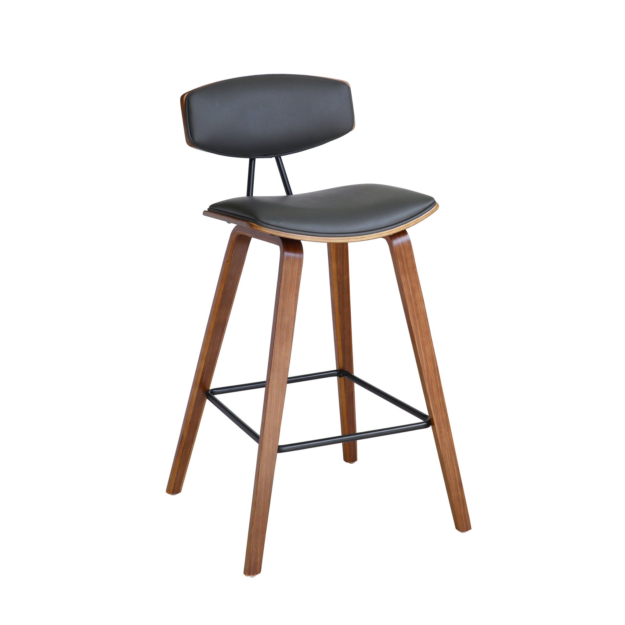 29" Gray and Brown Faux Leather and Iron Low Back Bar Height Bar Chair