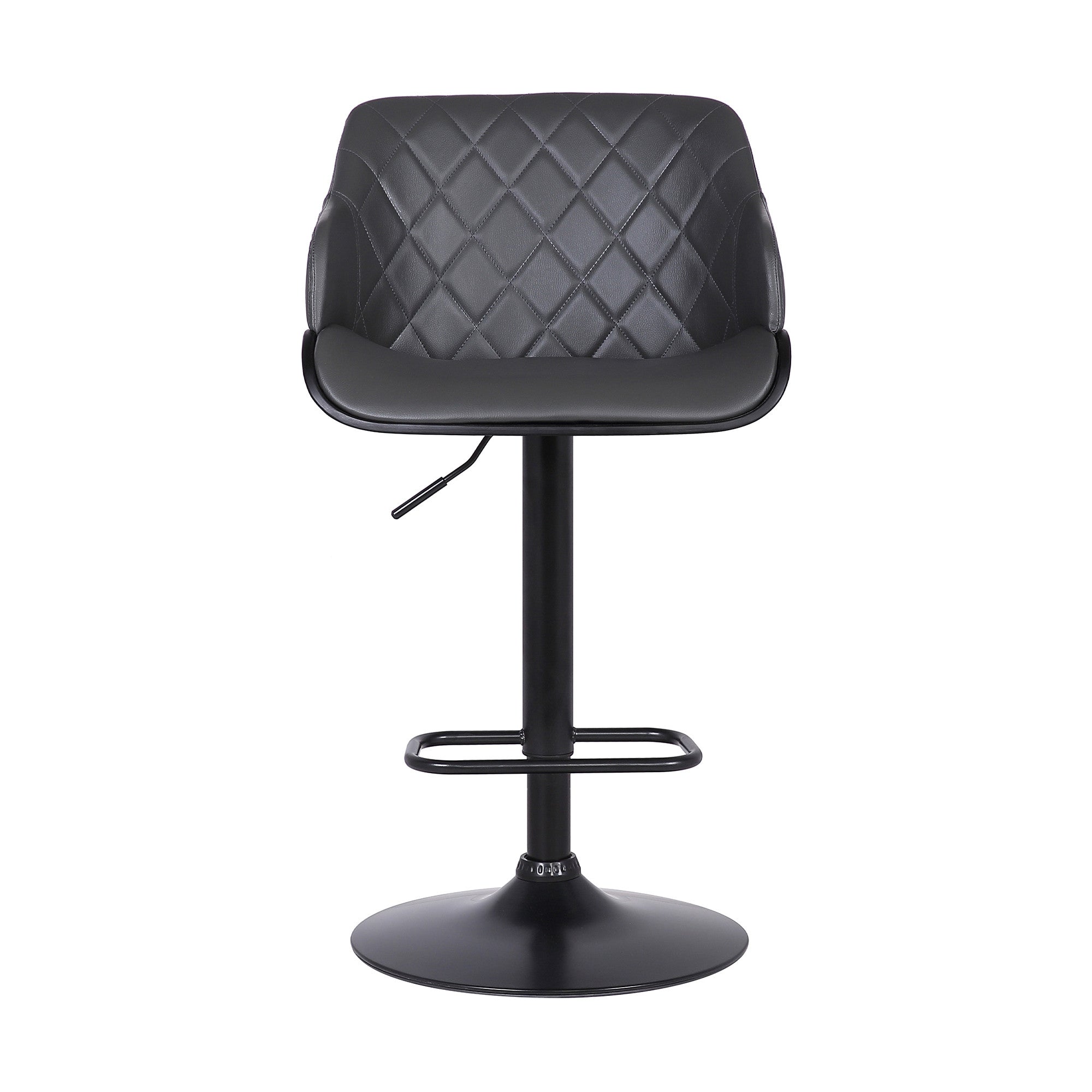 Gray and Black Faux Leather and Iron Low Back Adjustable Height Swivel Bar Chair