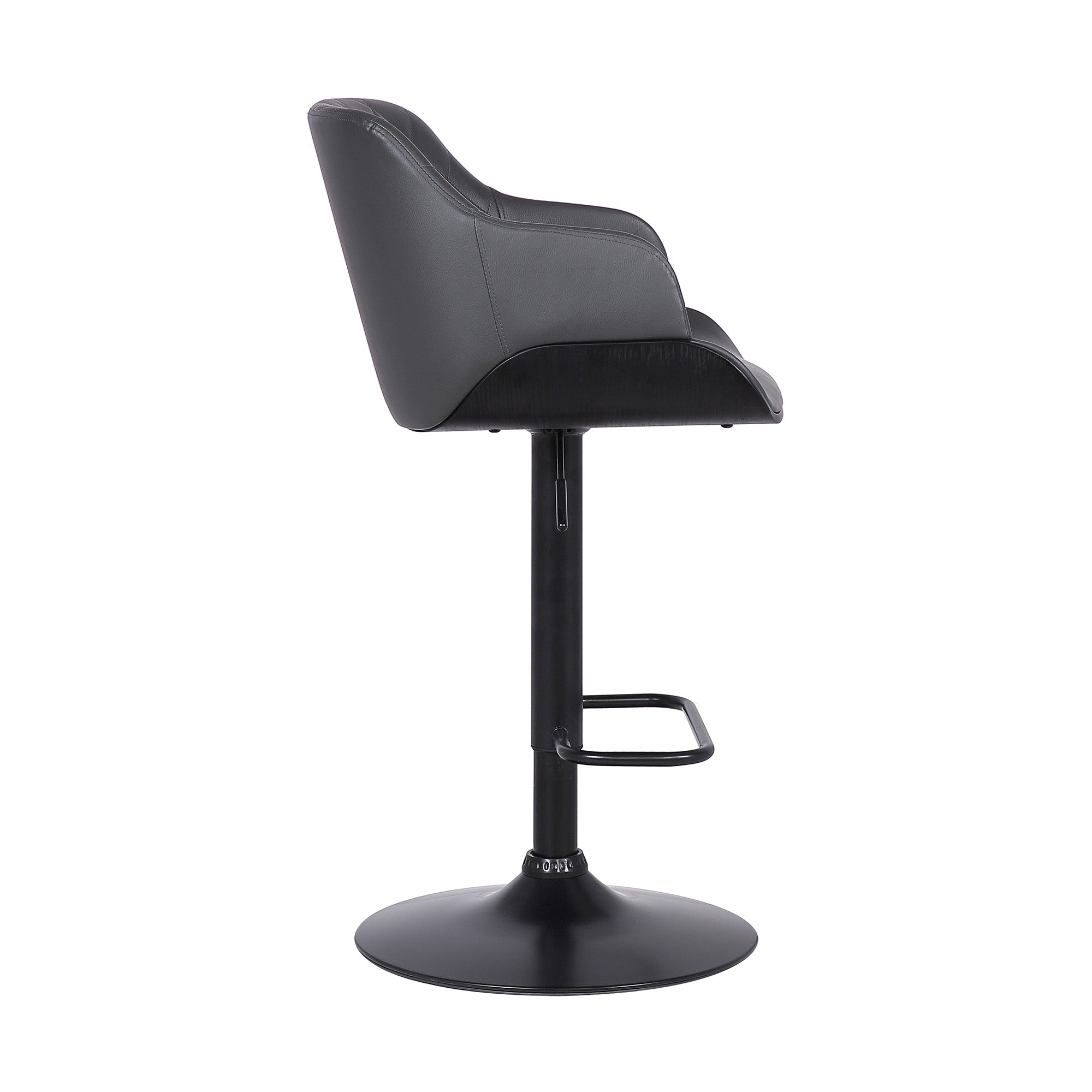 Gray and Black Faux Leather and Iron Low Back Adjustable Height Swivel Bar Chair