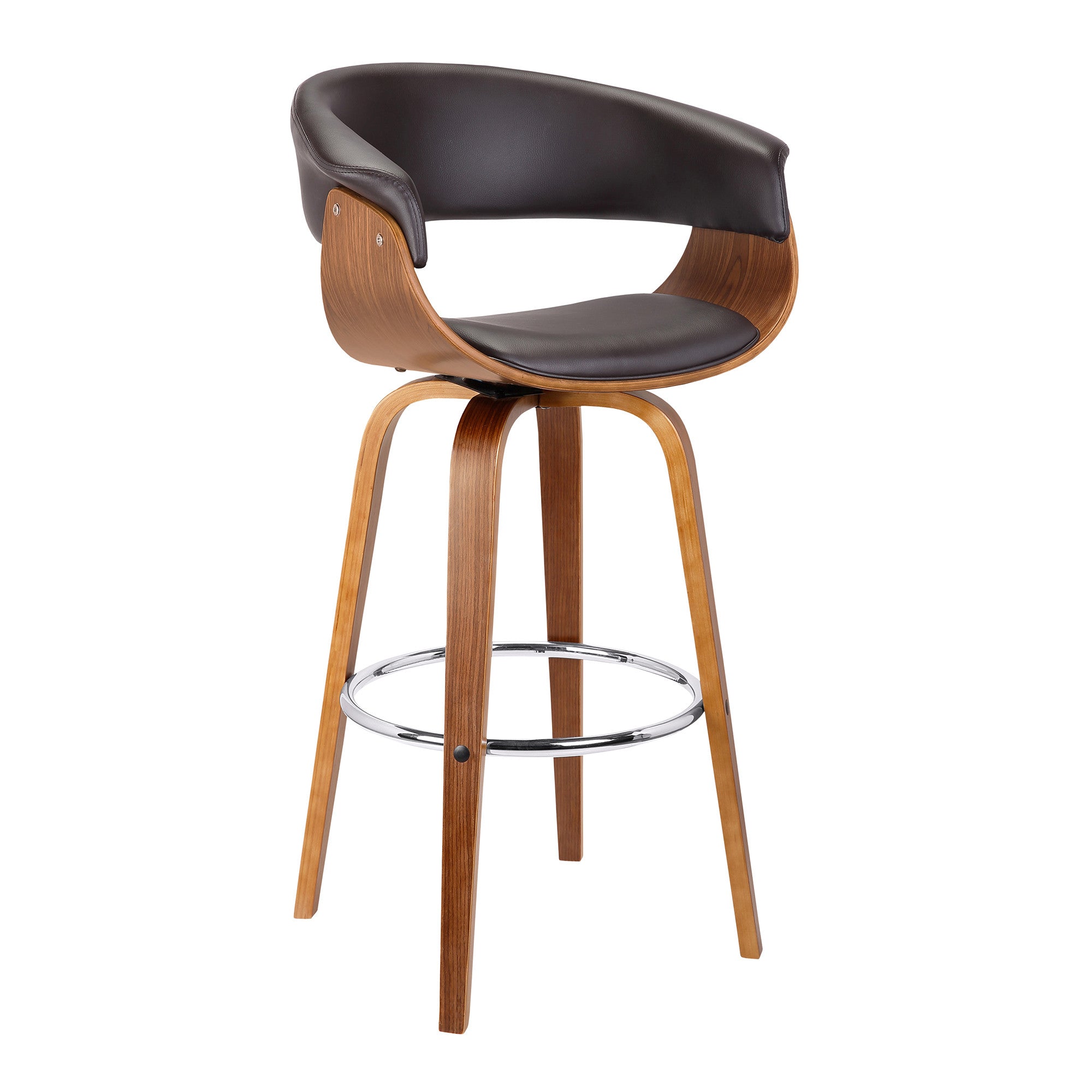 27" Brown Faux Leather And Iron Swivel Low Back Counter Height Bar Chair