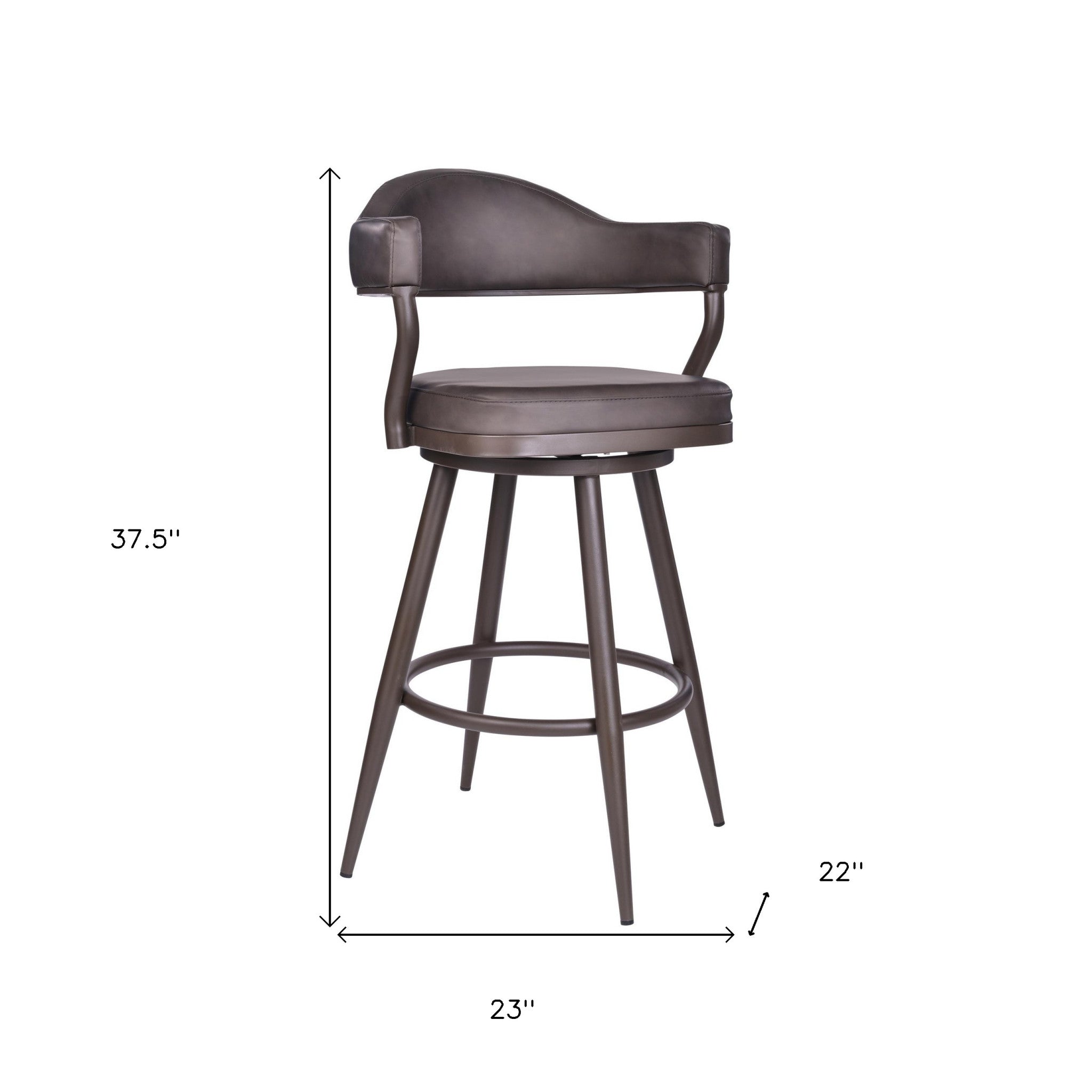 26" Brown Faux Leather and Iron Counter Height Swivel Bar Chair