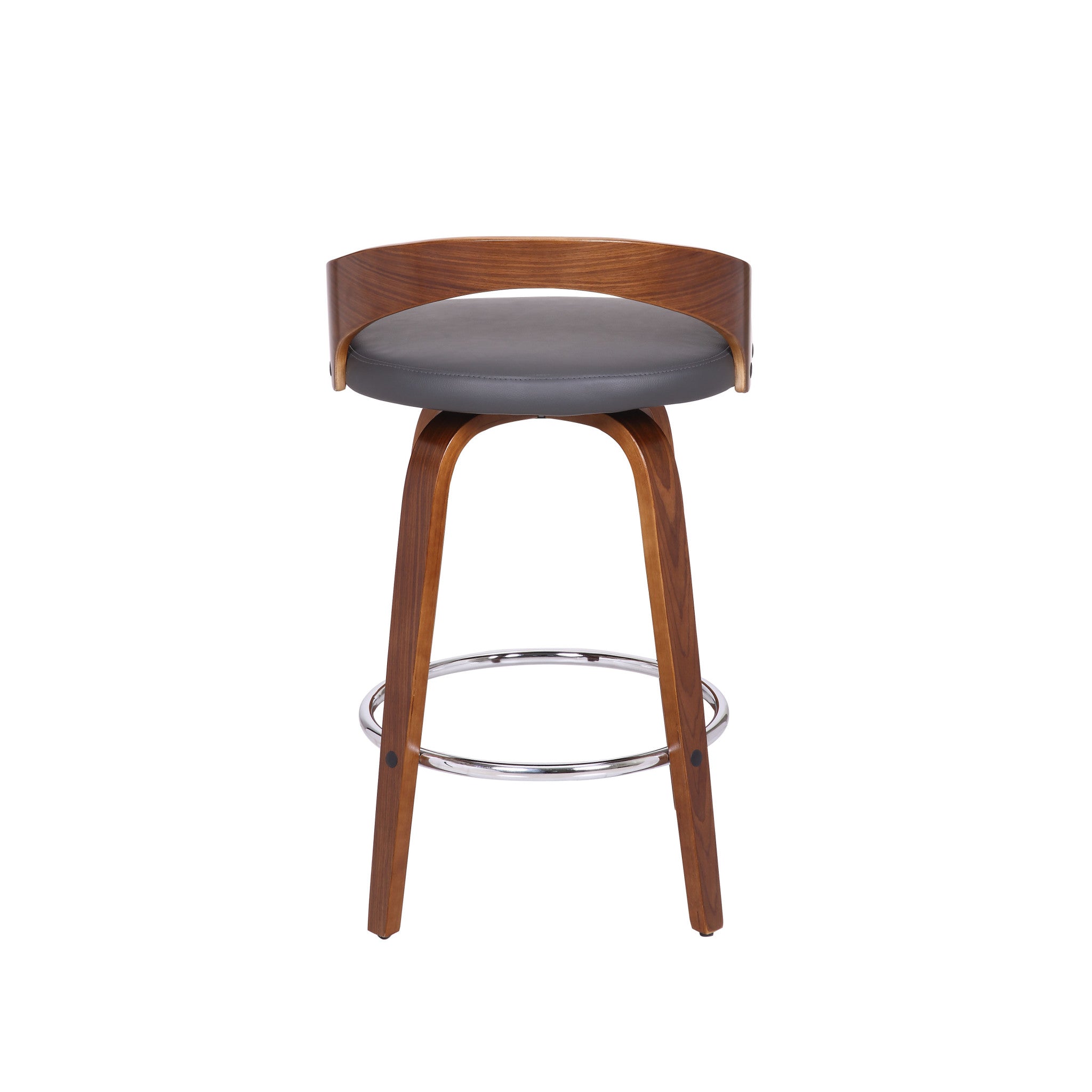26" Gray and Brown Faux Leather and Iron Low Back Counter Height Swivel Bar Chair