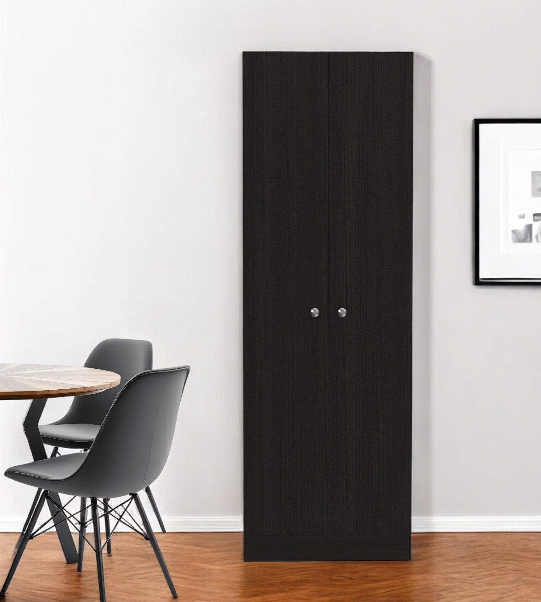 71" Black Wood Pantry Or Storage Closet