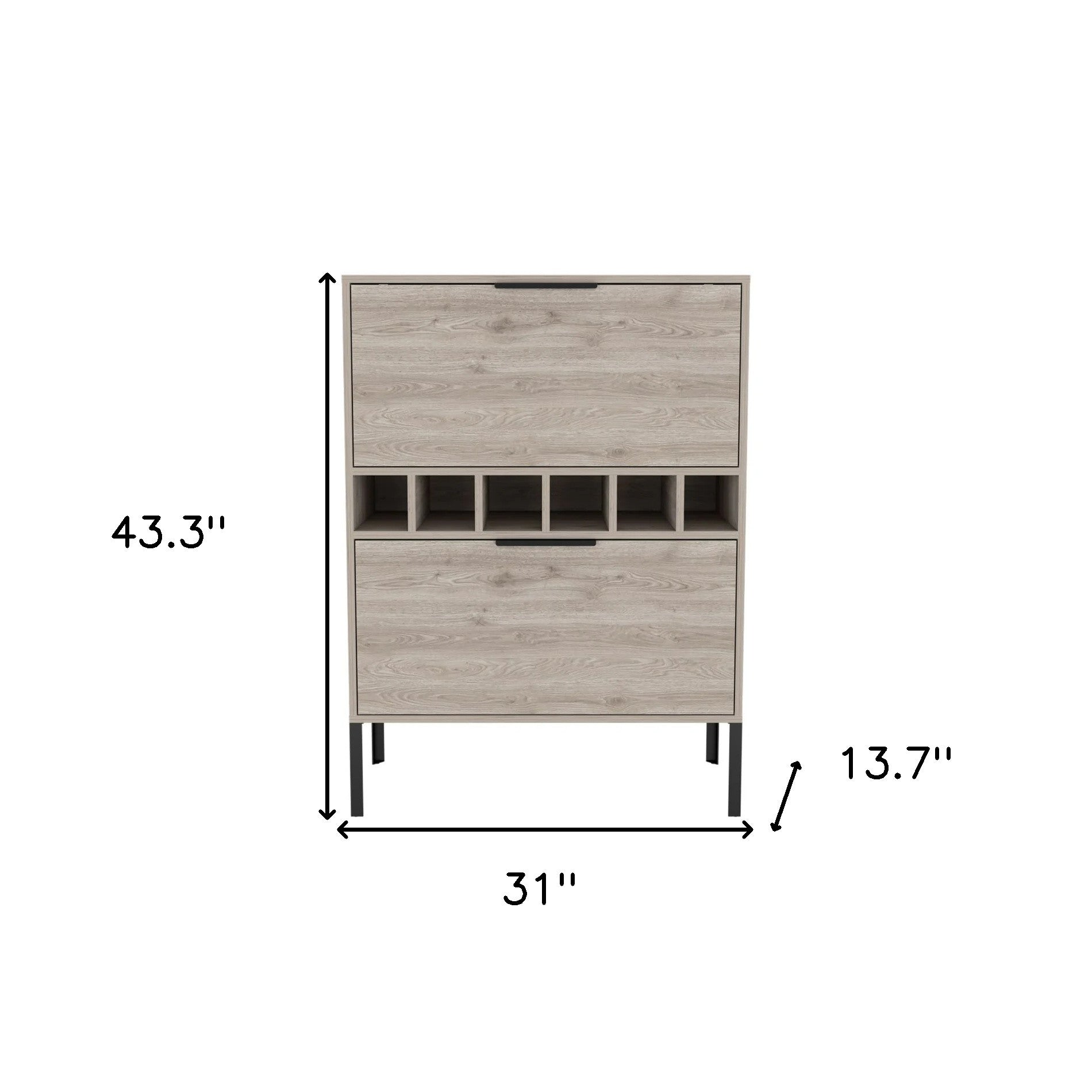 43" Light Gray and Black Wood Console Bar Cabinet With Two Doors