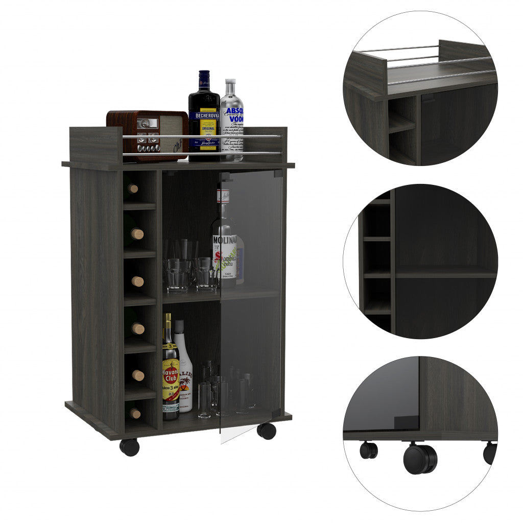 22" Espresso Wood Rolling Bar Cart With Wine Storage