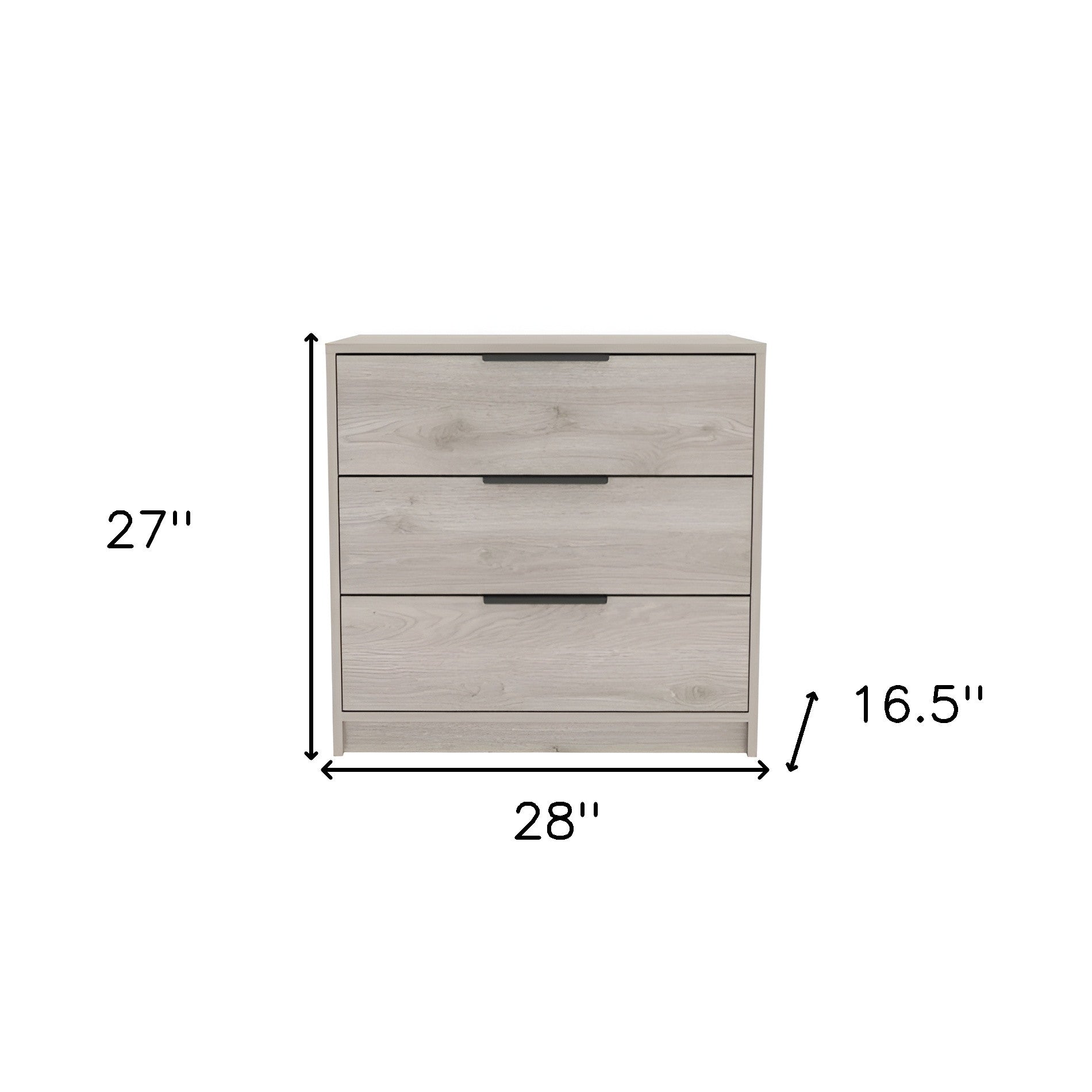28" Light Gray Wood Three Drawer Dresser