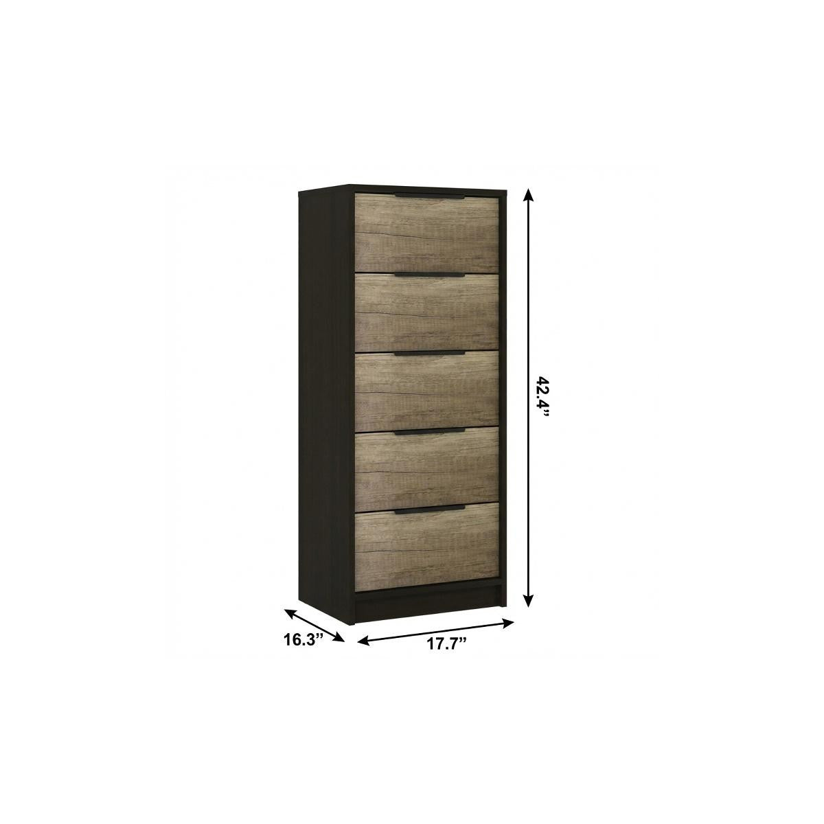 42" Black And Light Oak Manufactured Wood Five Drawer Chest