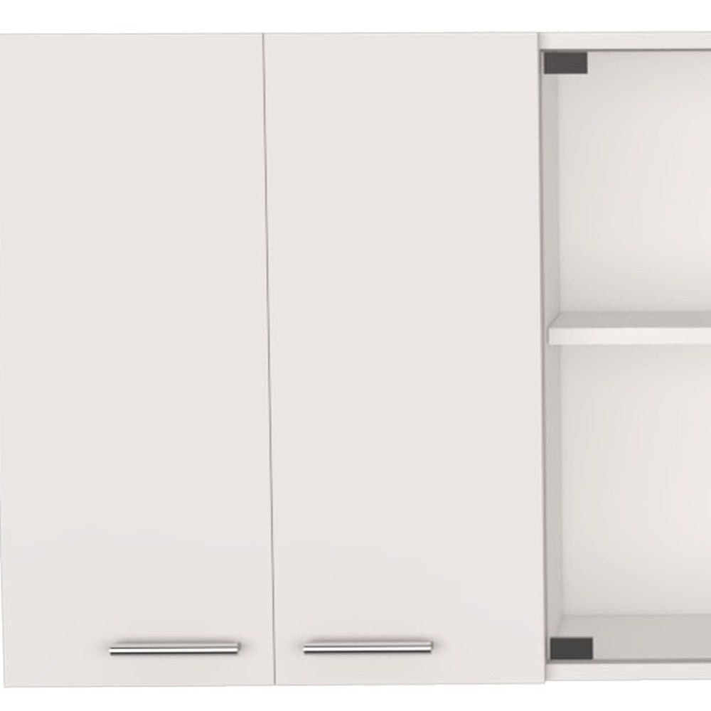 59" White Wood Wall Mounted China Cabinet With Six Doors