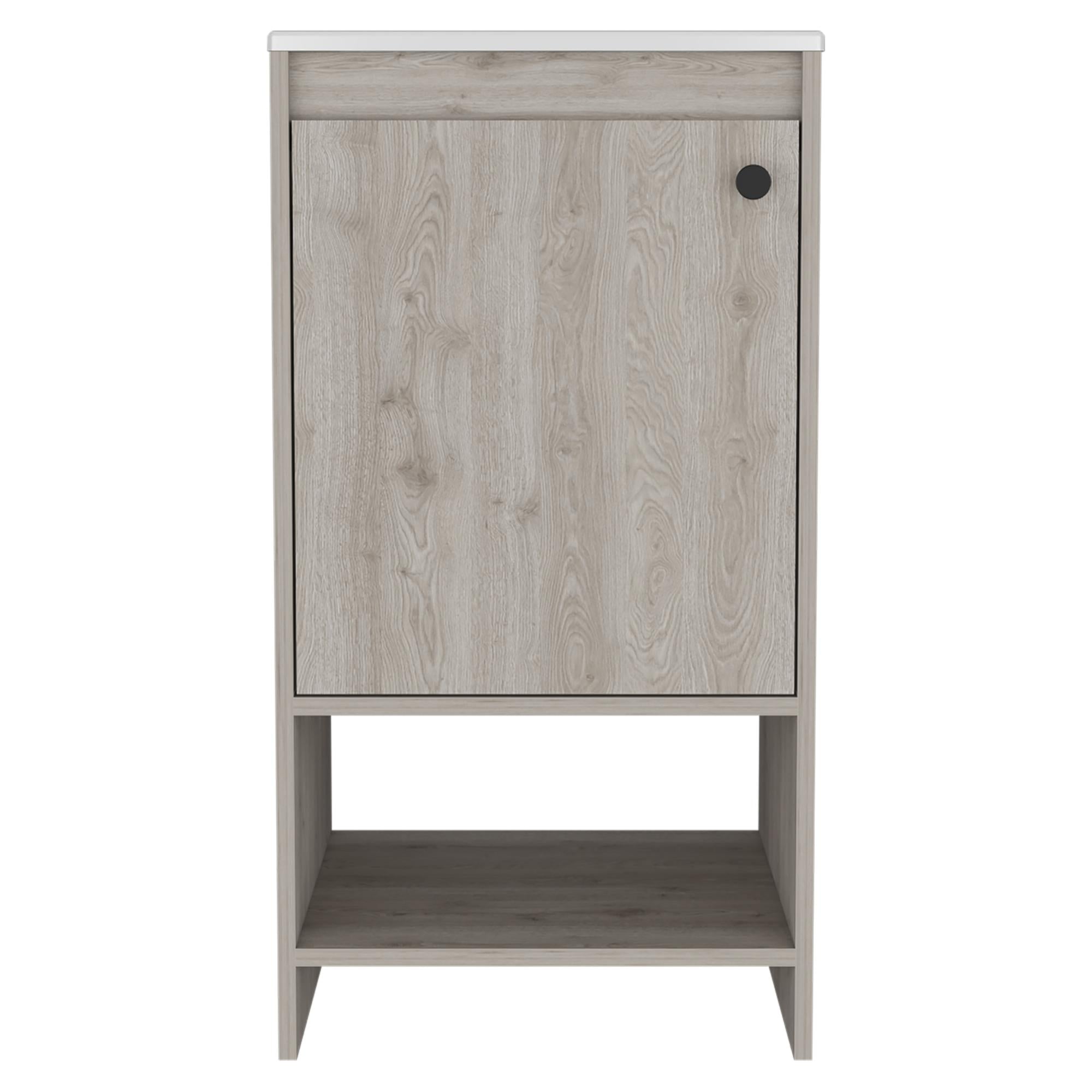 18" Light Gray Wood Freestanding Single Door Bathroom Vanity With White Sink
