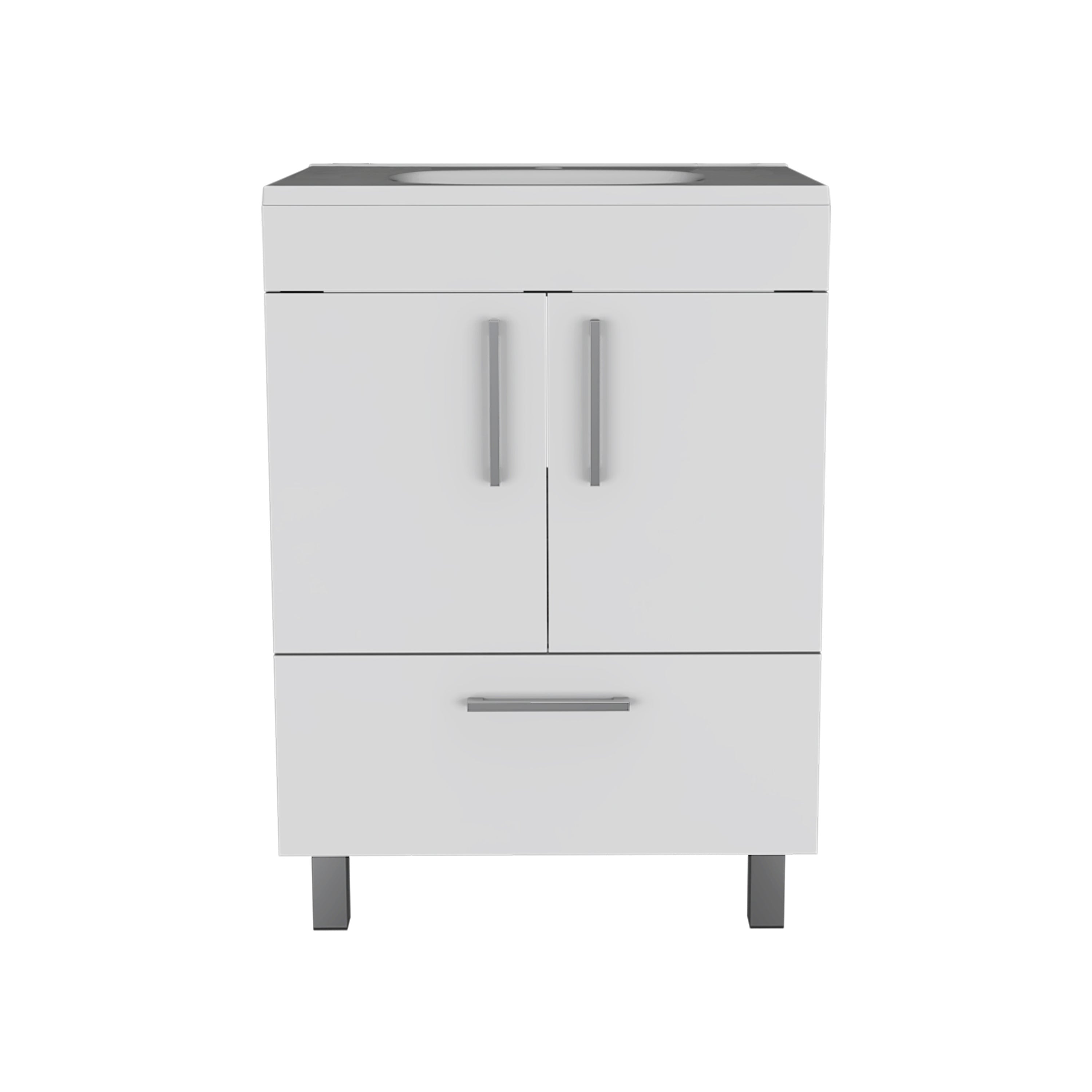24" White Wood Freestanding Double Door Bathroom Vanity With Sink
