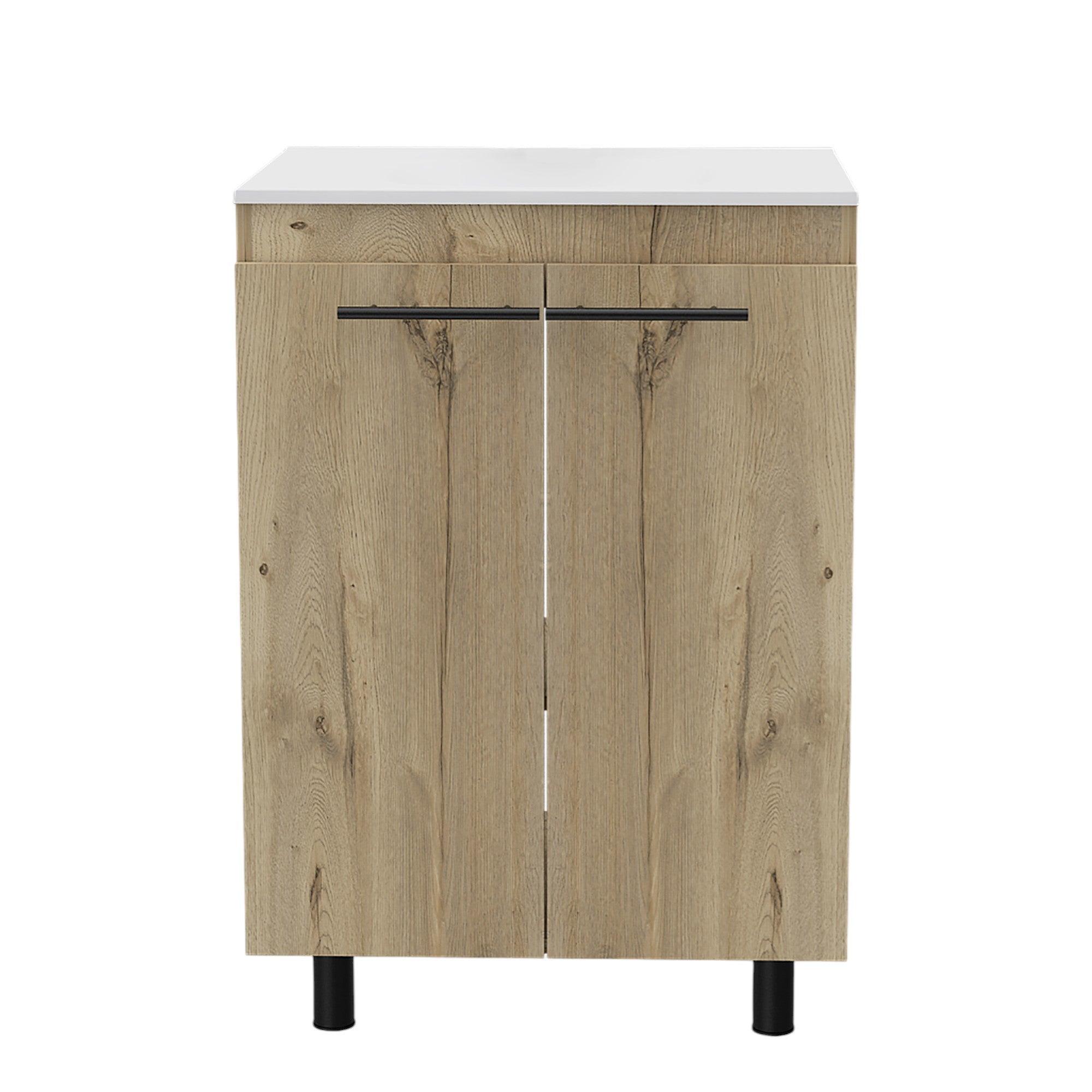 24" Oak Wood Freestanding Double Door Bathroom Vanity With White Sink