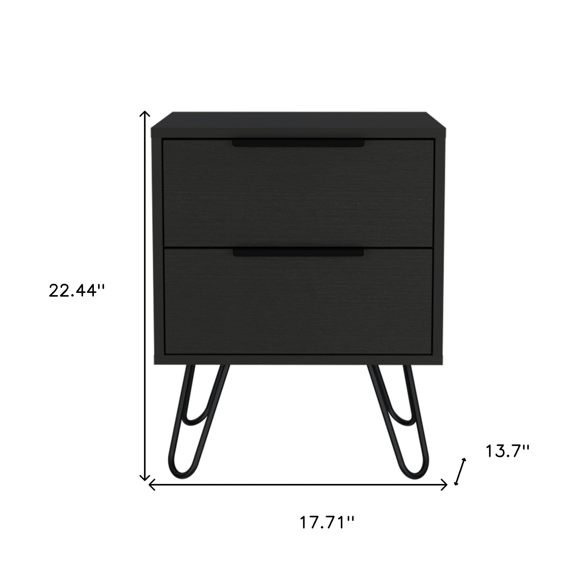 22" Black Wood Two Drawer Nightstand