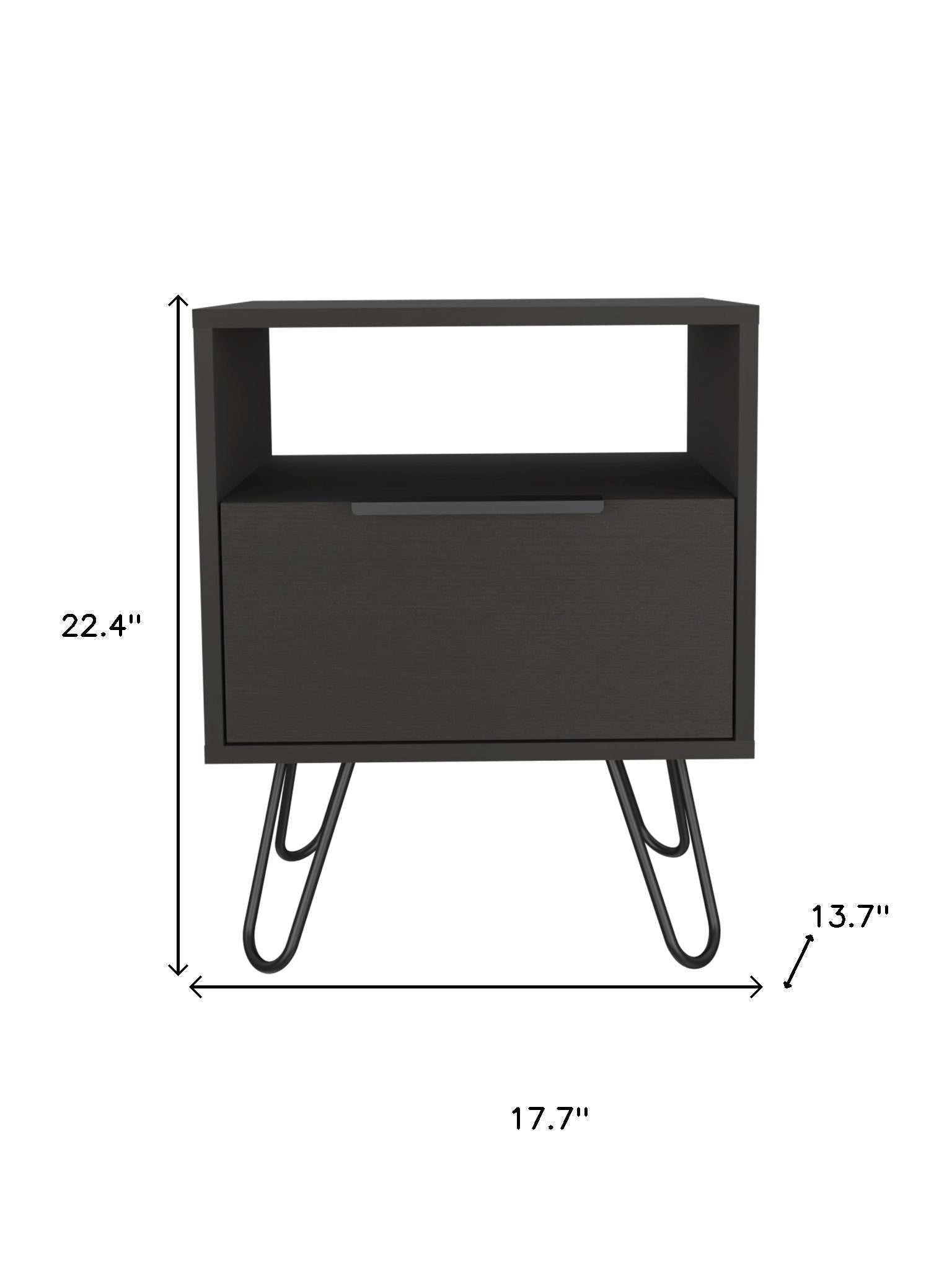 22" Black Wood One Drawer Nightstand