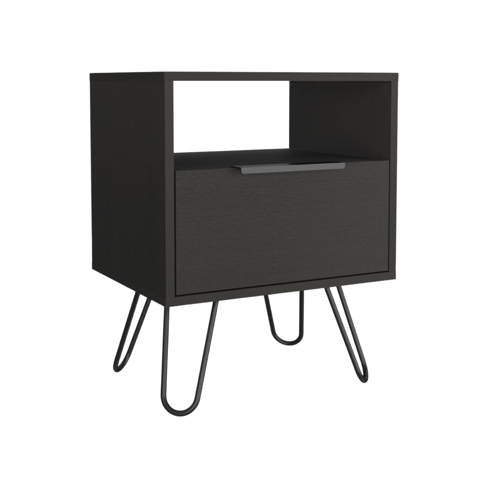 22" Black Wood One Drawer Nightstand