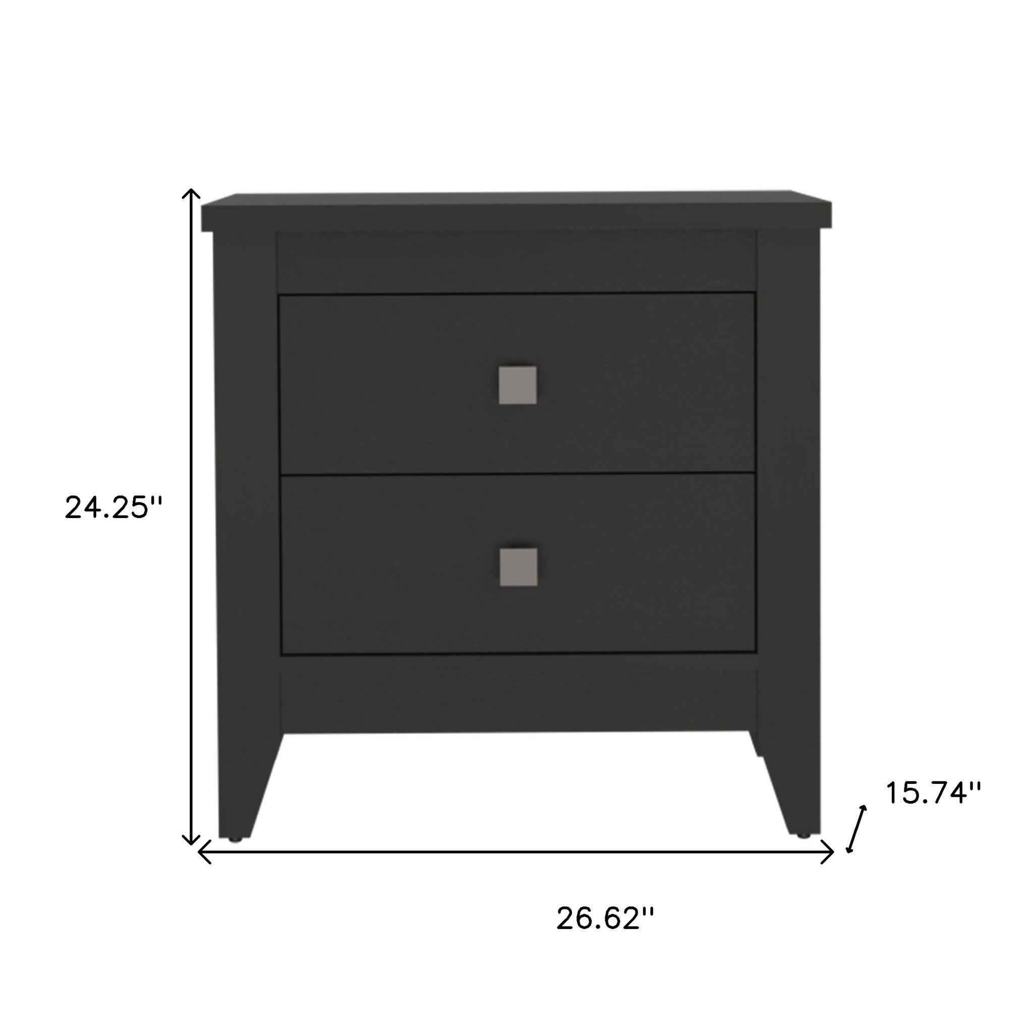 24" Black Wood Two Drawer Nightstand