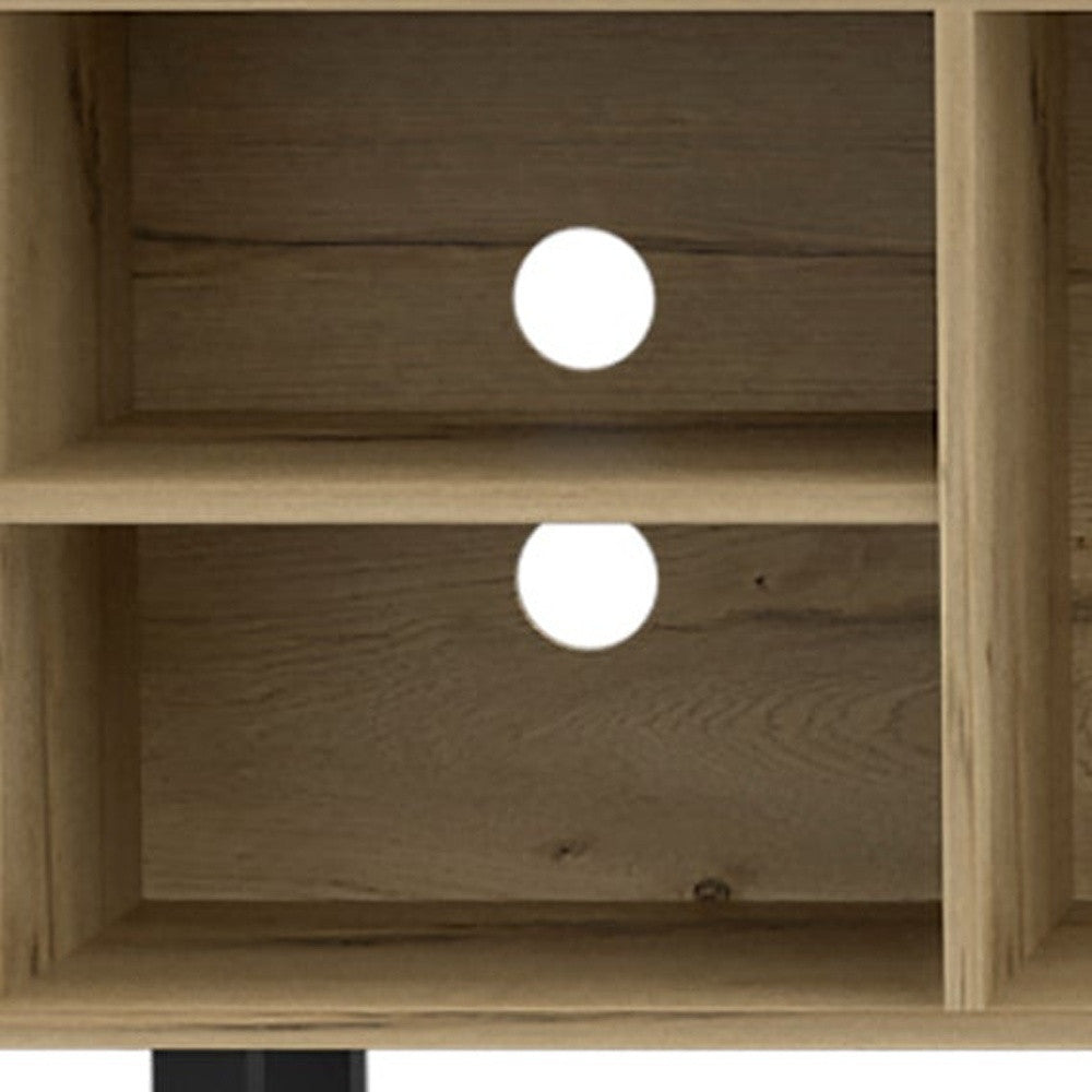 71" Natural Wood Enclosed and Open Storage TV Stand