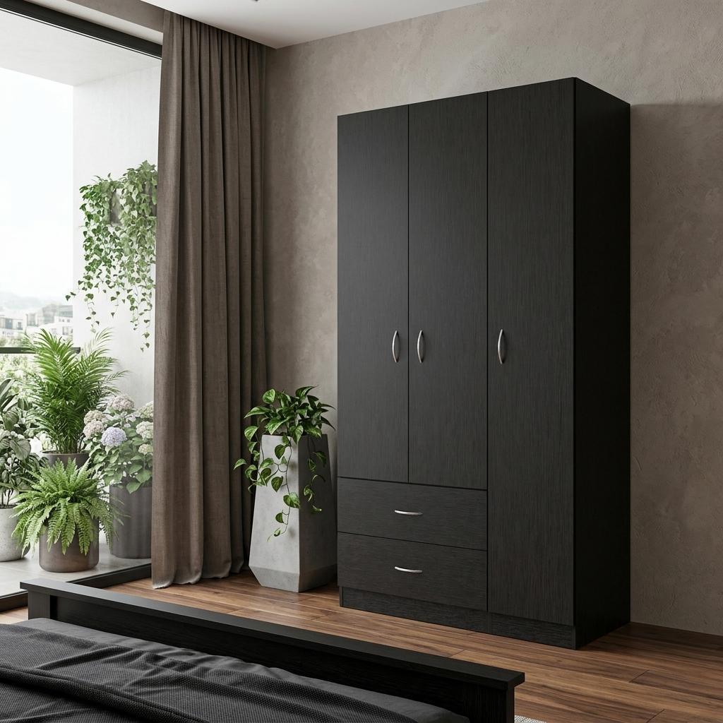 71" Black Wood Two Drawer Combo Dresser