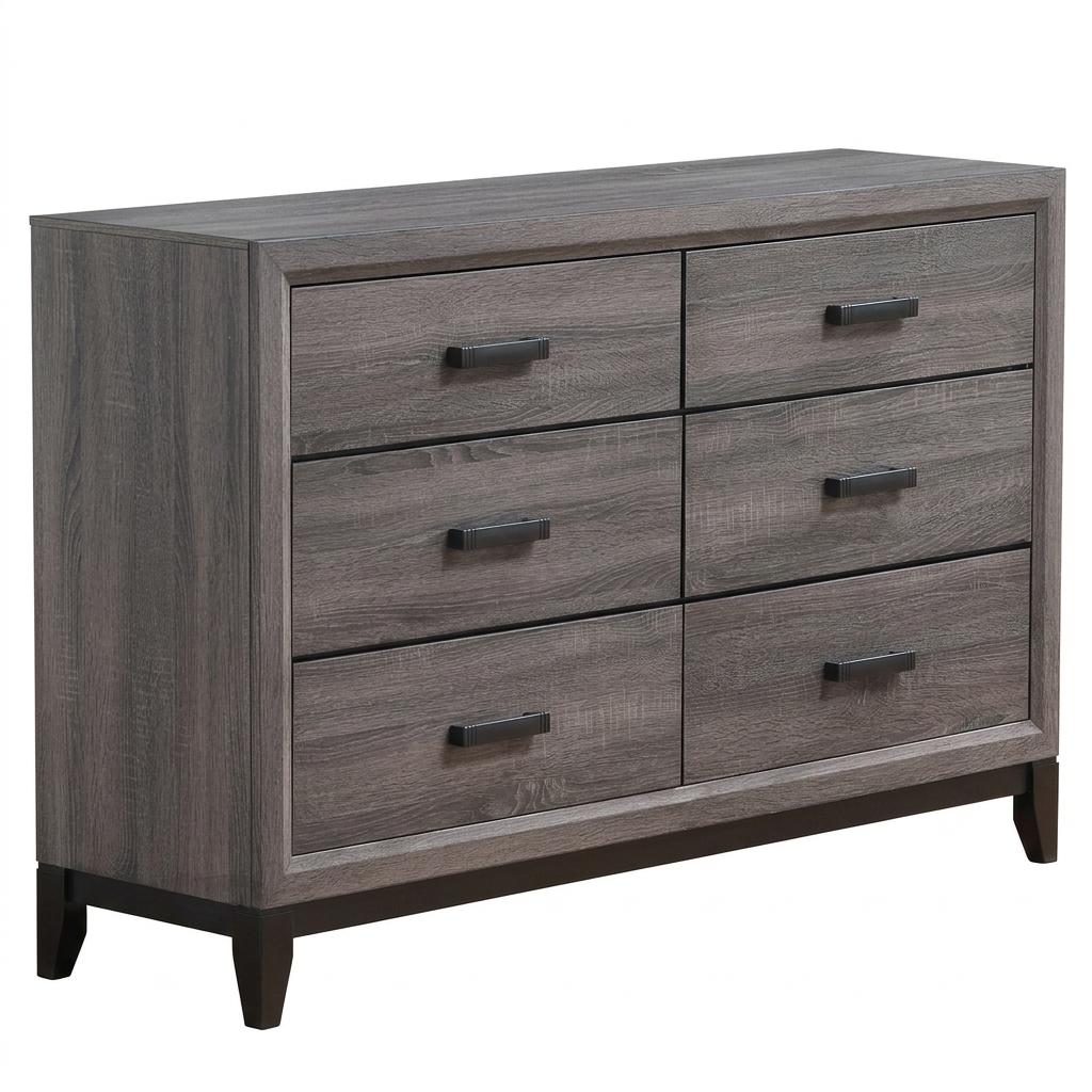58" Gray Solid and Manufactured Wood Six Drawer Double Dresser