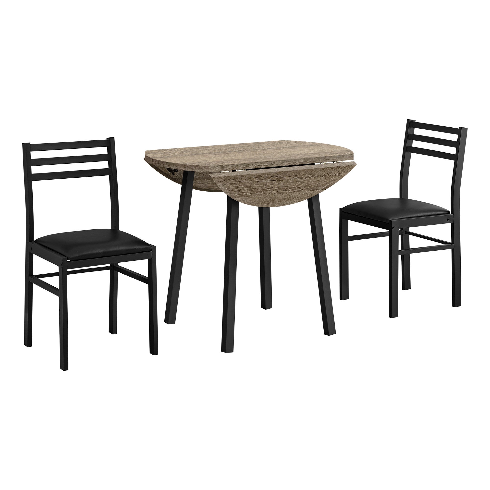 Three Piece Taupe and Black Round Dining Set with Two Chairs
