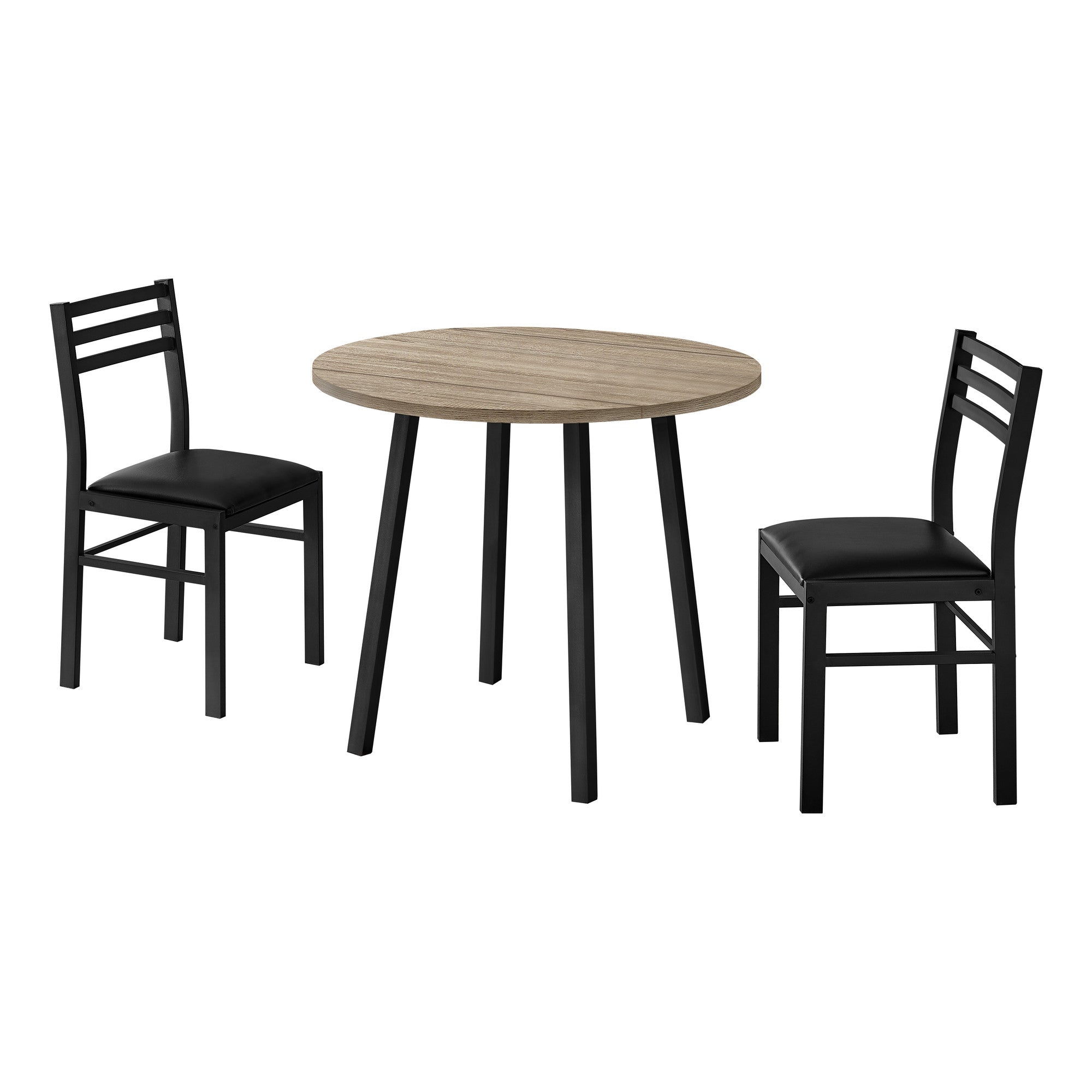 Three Piece Taupe and Black Round Dining Set with Two Chairs
