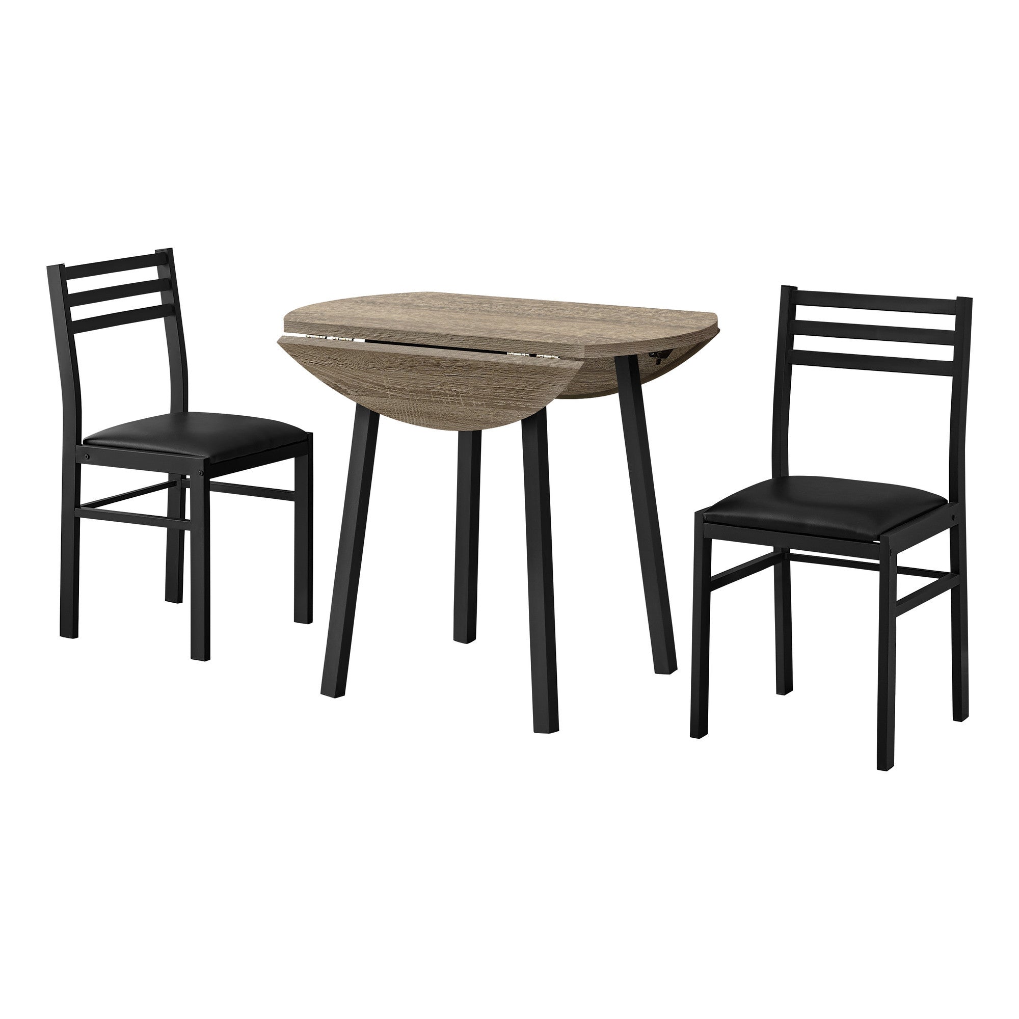 Three Piece Taupe and Black Round Dining Set with Two Chairs
