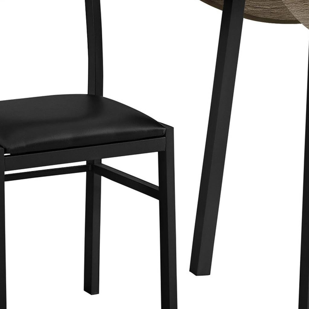 Three Piece Taupe and Black Round Dining Set with Two Chairs