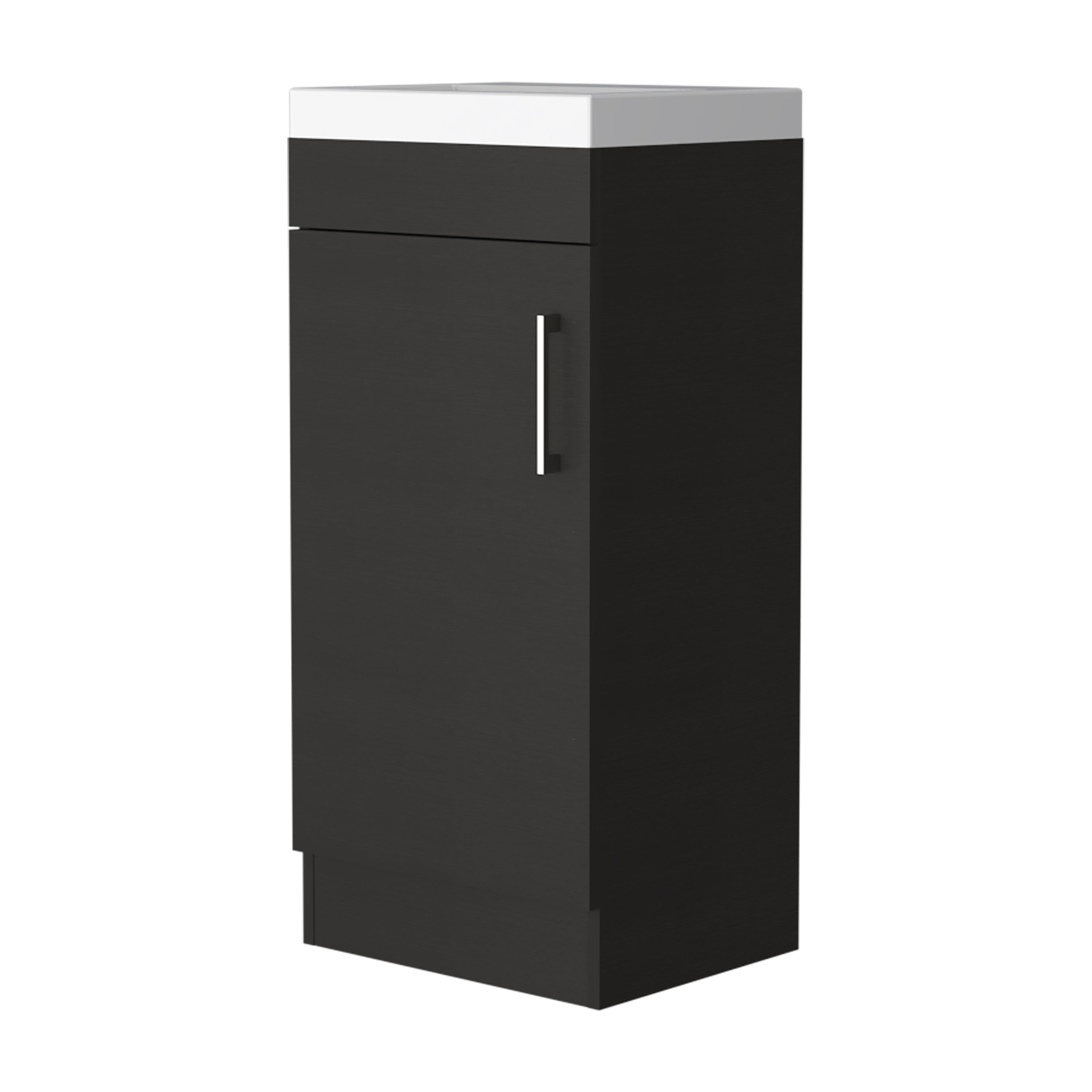 16" Black Wood Freestanding Single Door Bathroom Vanity With White Sink