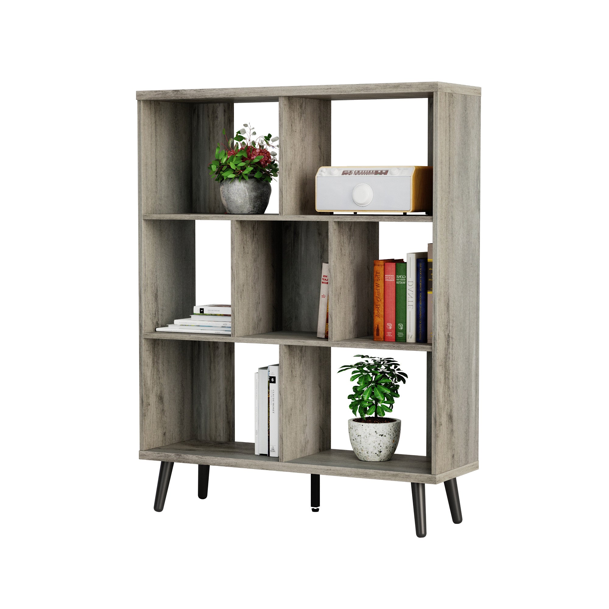 49" Light Gray Steel Seven Tier Cube Bookcase
