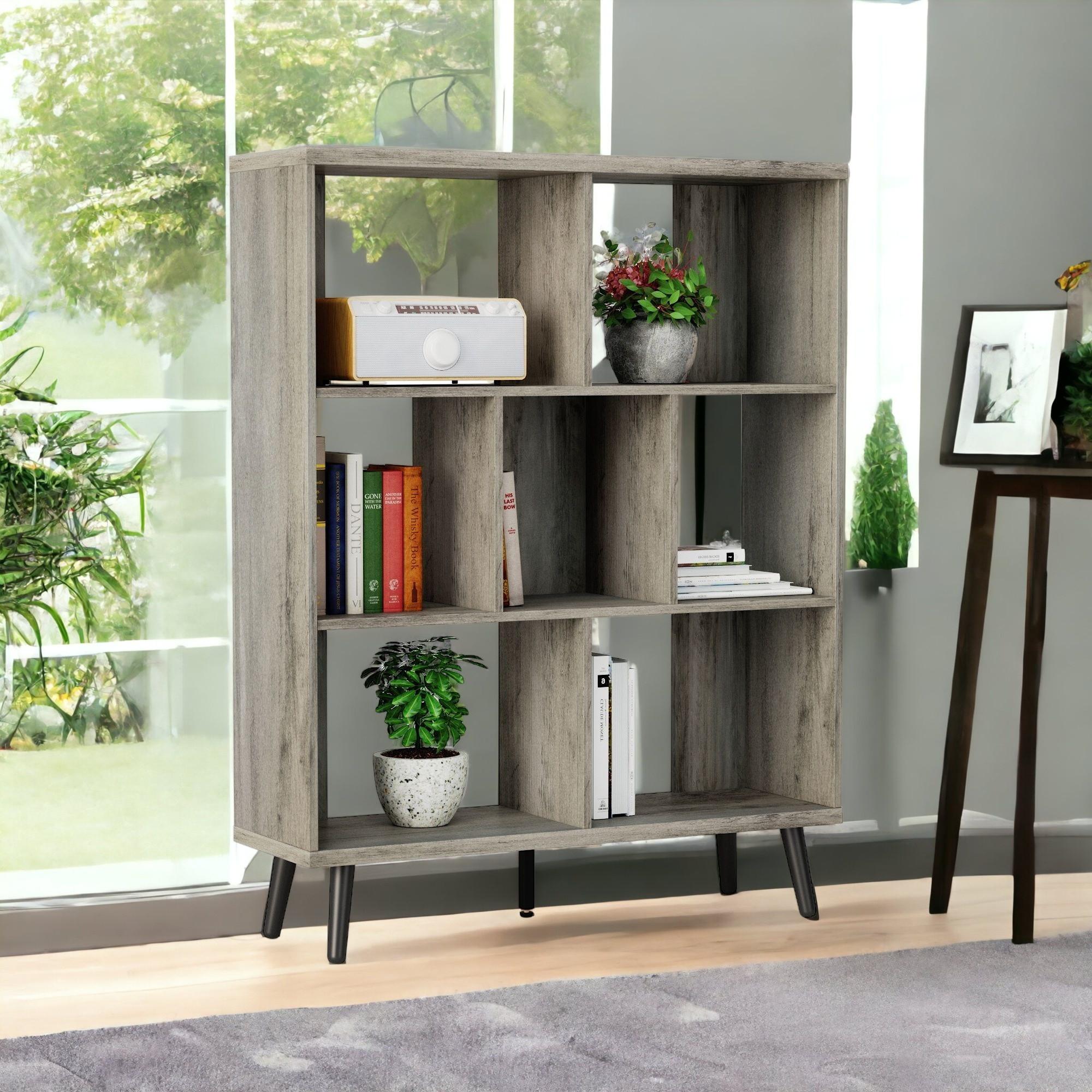 49" Light Gray Steel Seven Tier Cube Bookcase
