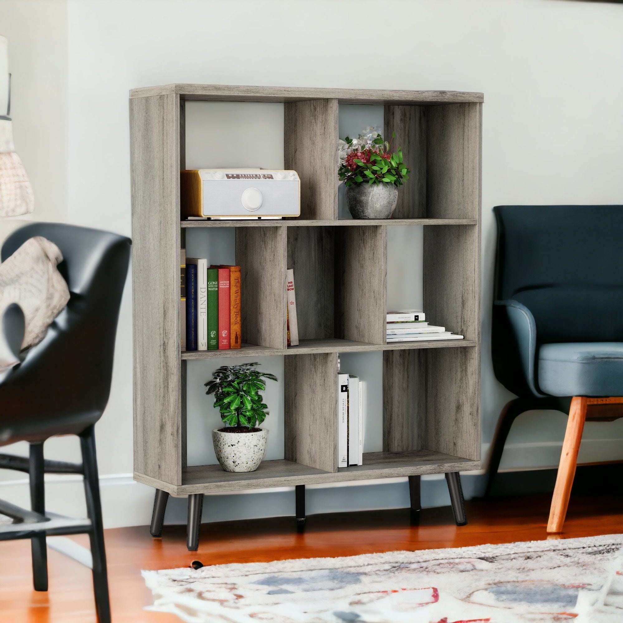 49" Light Gray Steel Seven Tier Cube Bookcase