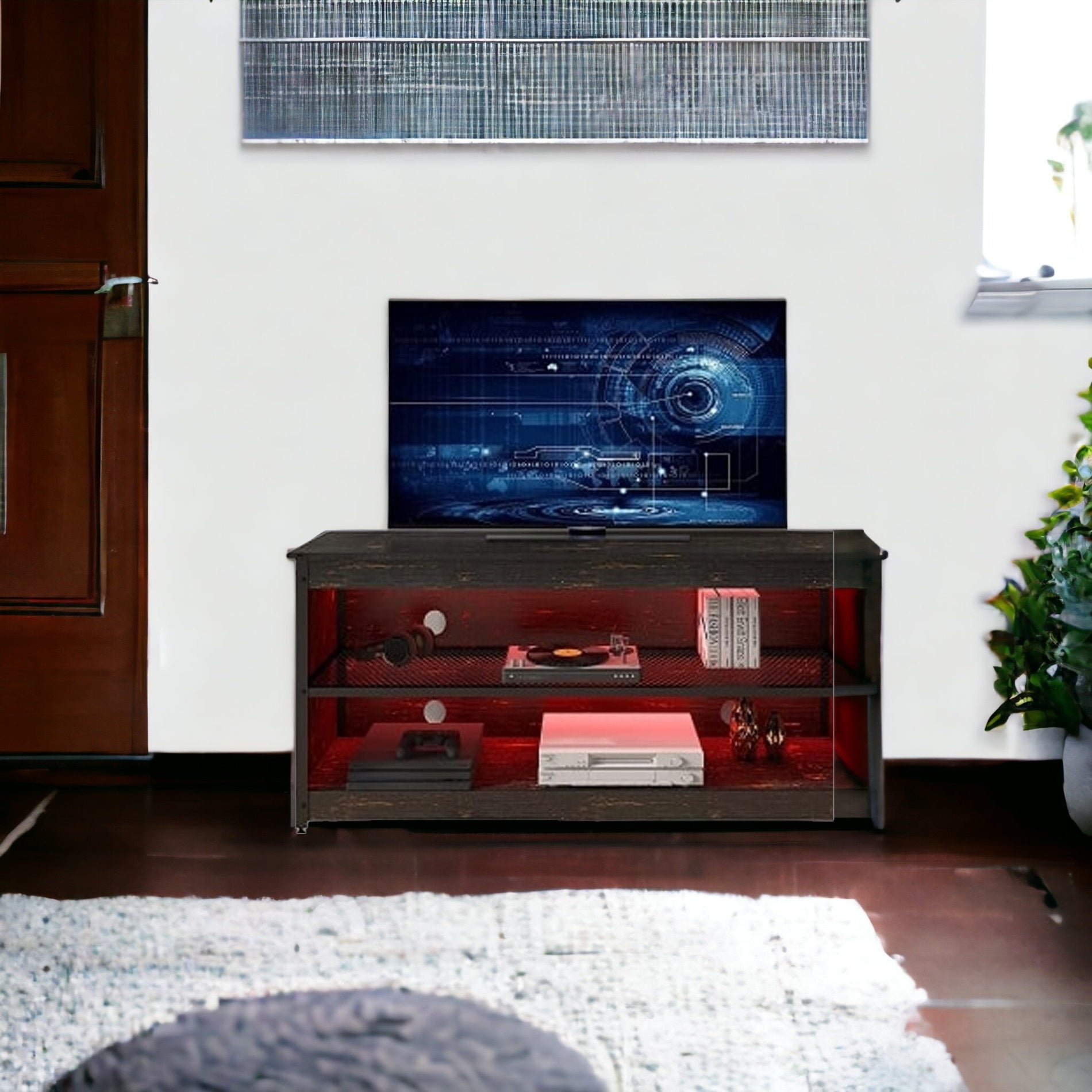 55" Black Wood TV Stand with Bookcase
